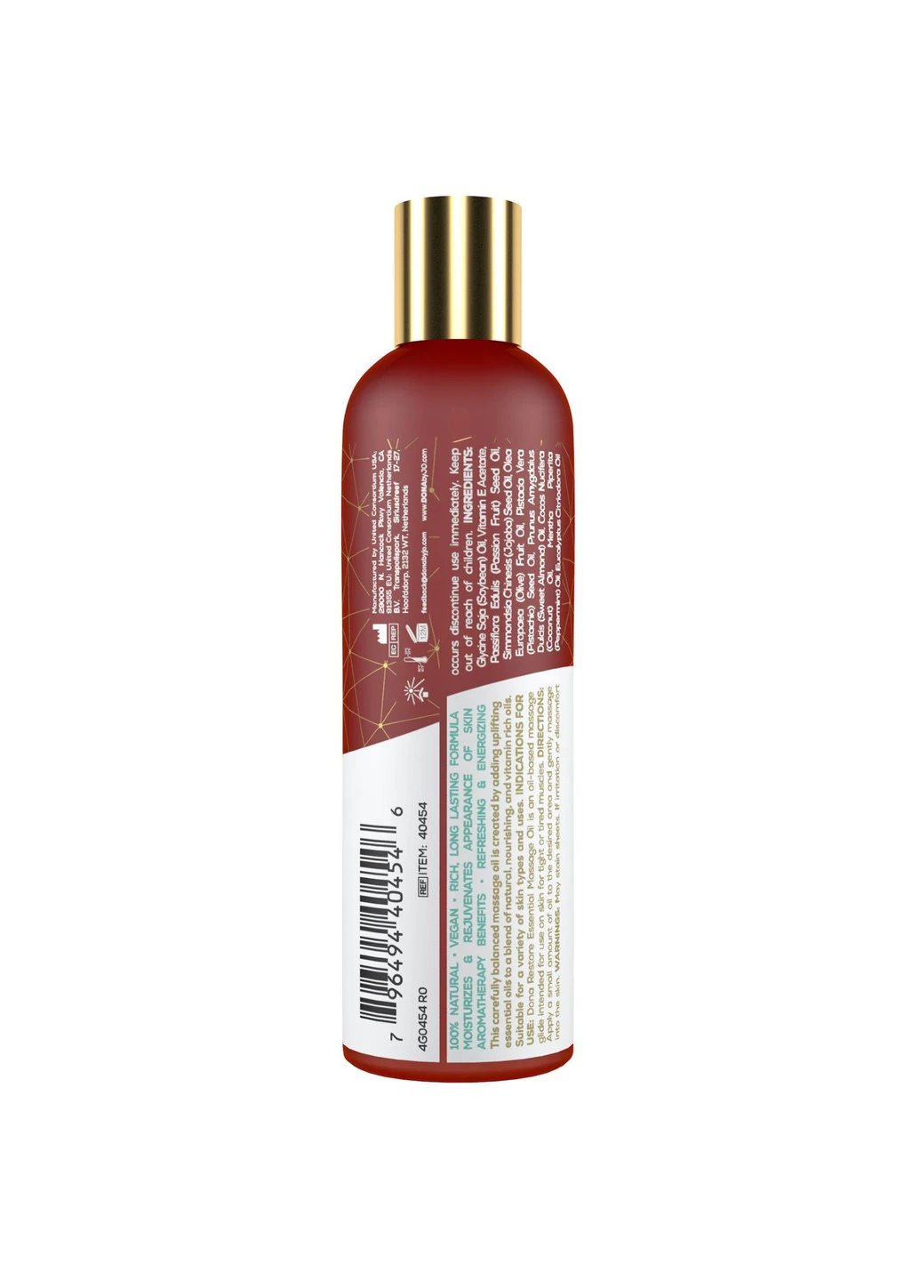 Натуральное массажное масло DONA Restore - Peppermint & Eucalyptus (120 мл) с эфирными маслами System JO (251876854)
