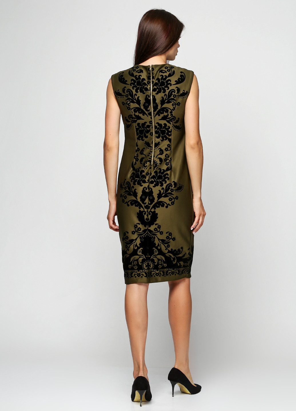 Оливкова кежуал сукня коротка New Fashion з орнаментом