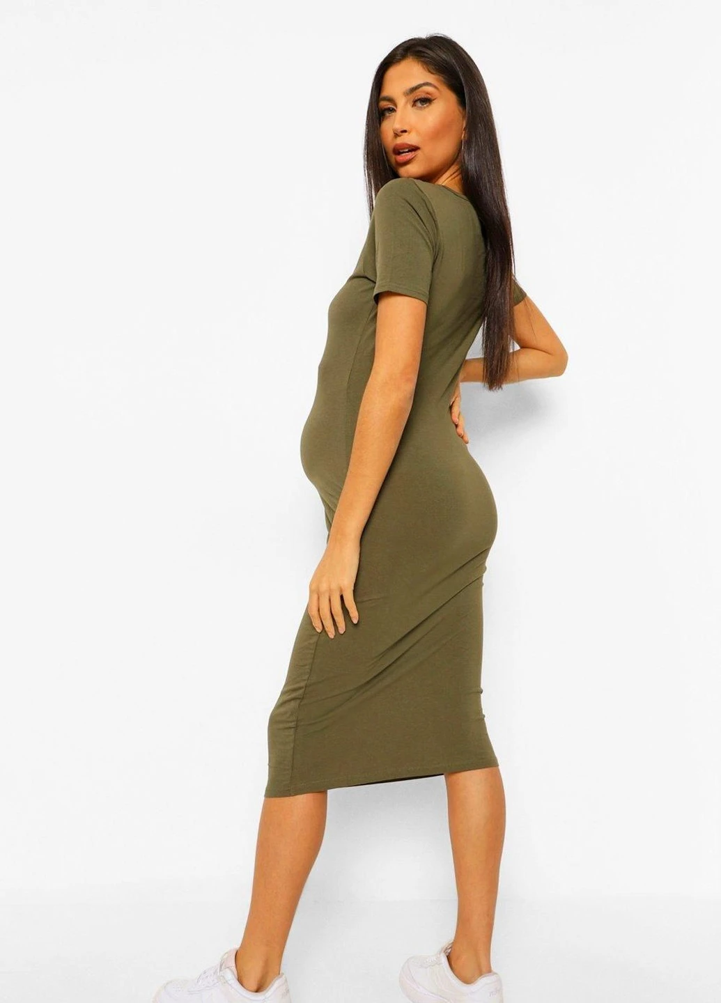 Оливковое (хаки) кэжуал платье Boohoo однотонное