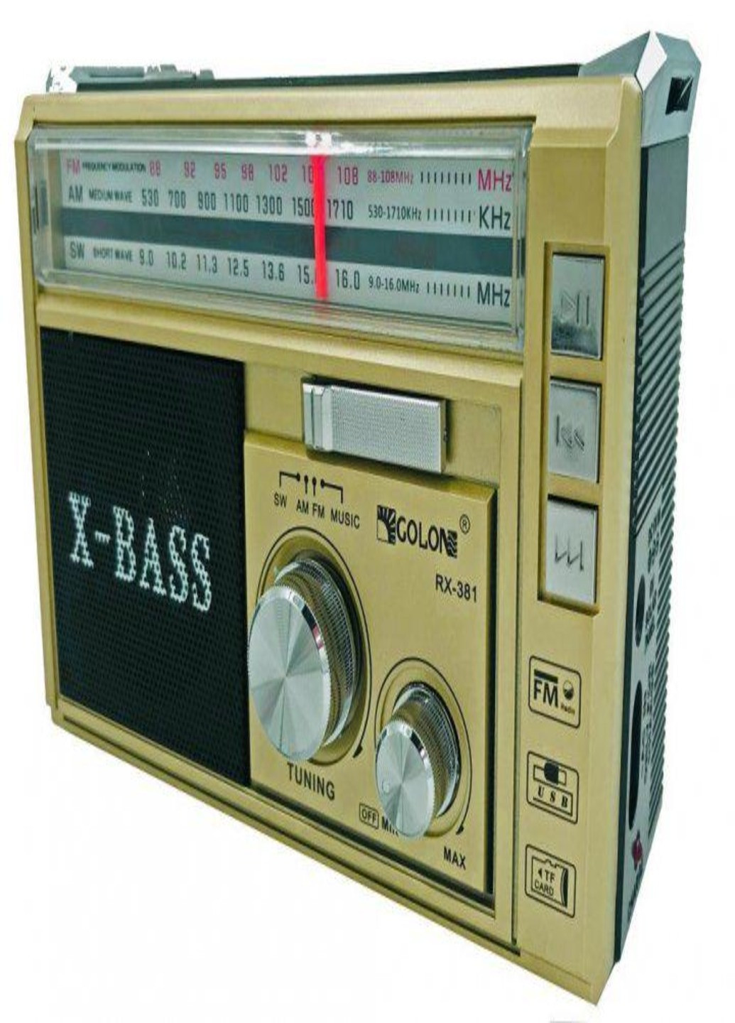 Портативный радиоприемник Golon RX-381 FM/USB/MicroSD аккумуляторный Золотой Art (255679218)
