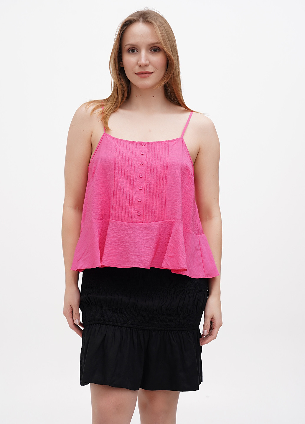 Розовая летняя блуза с баской YAS
