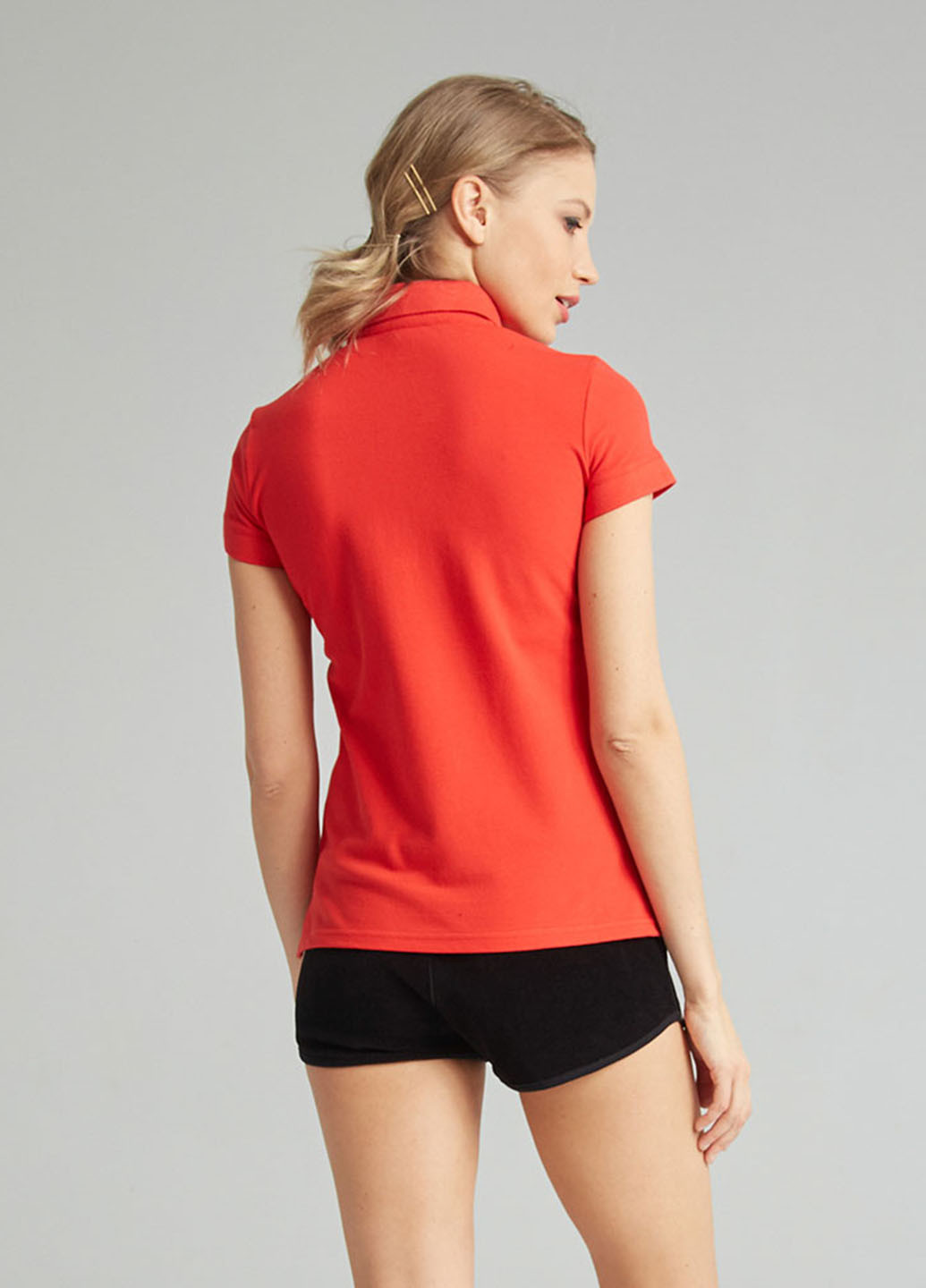 Светло-красная женская футболка-поло Promin однотонная