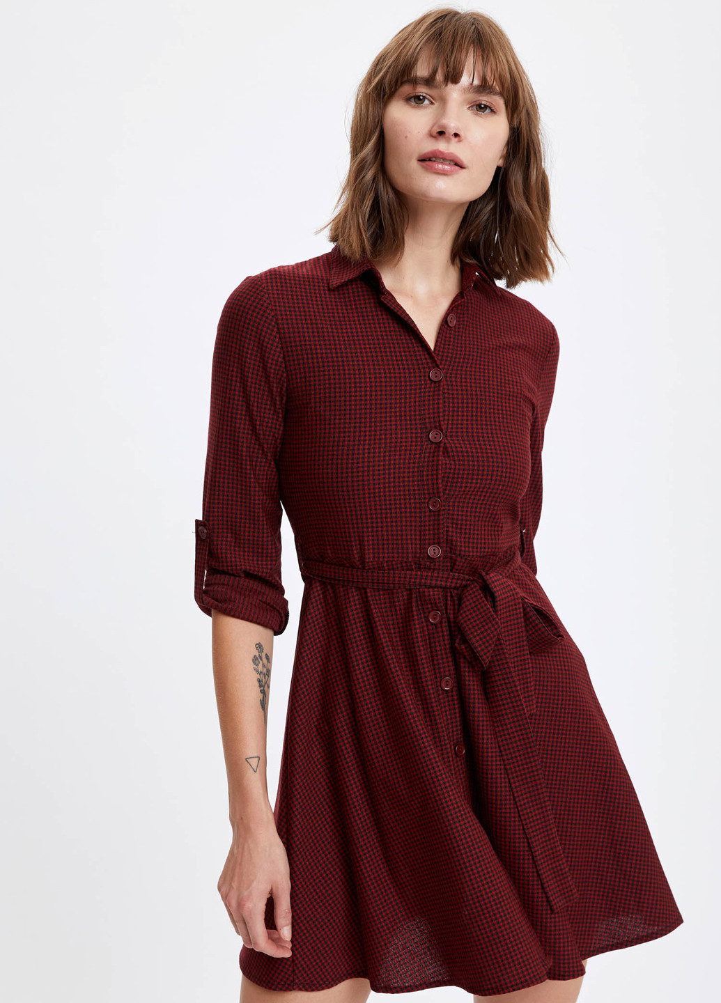 Бордовое кэжуал платье рубашка DeFacto