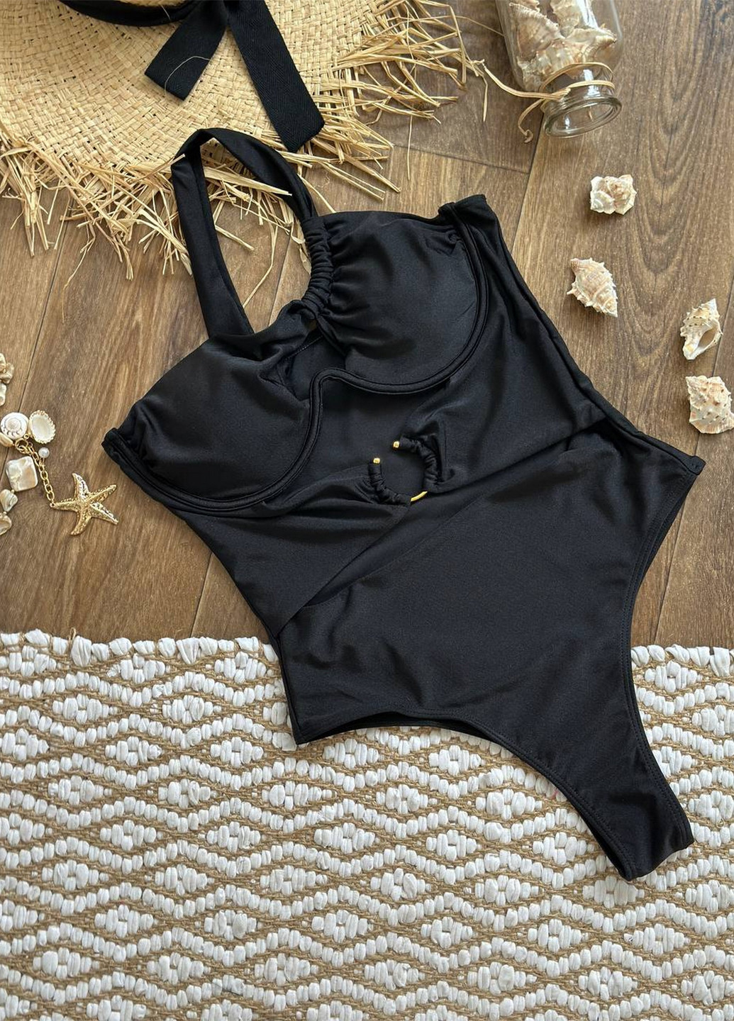 Черный летний купальник женский цельный слитный, монокини NOVA VEGA