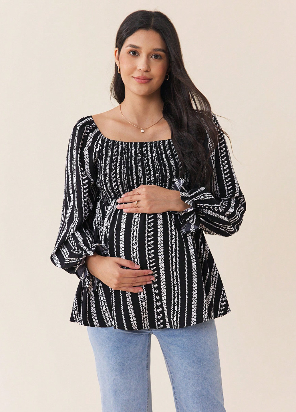 Чорно-біла блуза для вагітних з баскою SHEIN