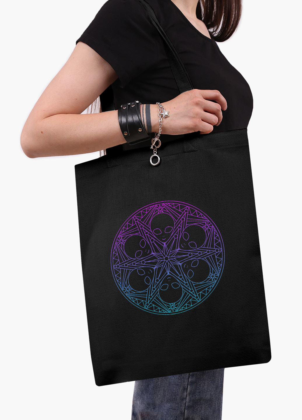 Еко сумка шоппер чорна Інопланетяни (Aliens) (9227-2852-BK-1) Еко сумка шоппер чорна 41*35 см MobiPrint (221683049)