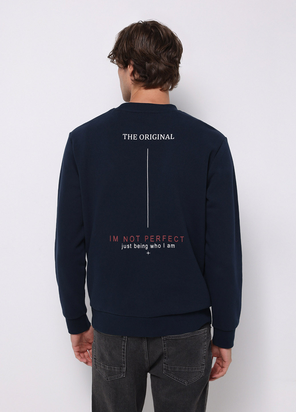 Темно-синій світшот Colin's напис без декору (360767734)