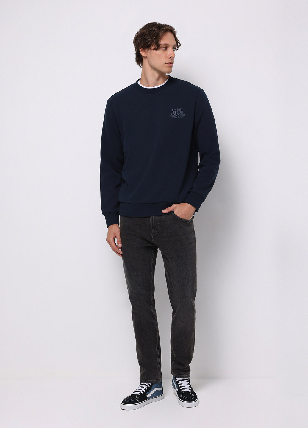 Темно-синій світшот Colin's напис без декору (360767734)