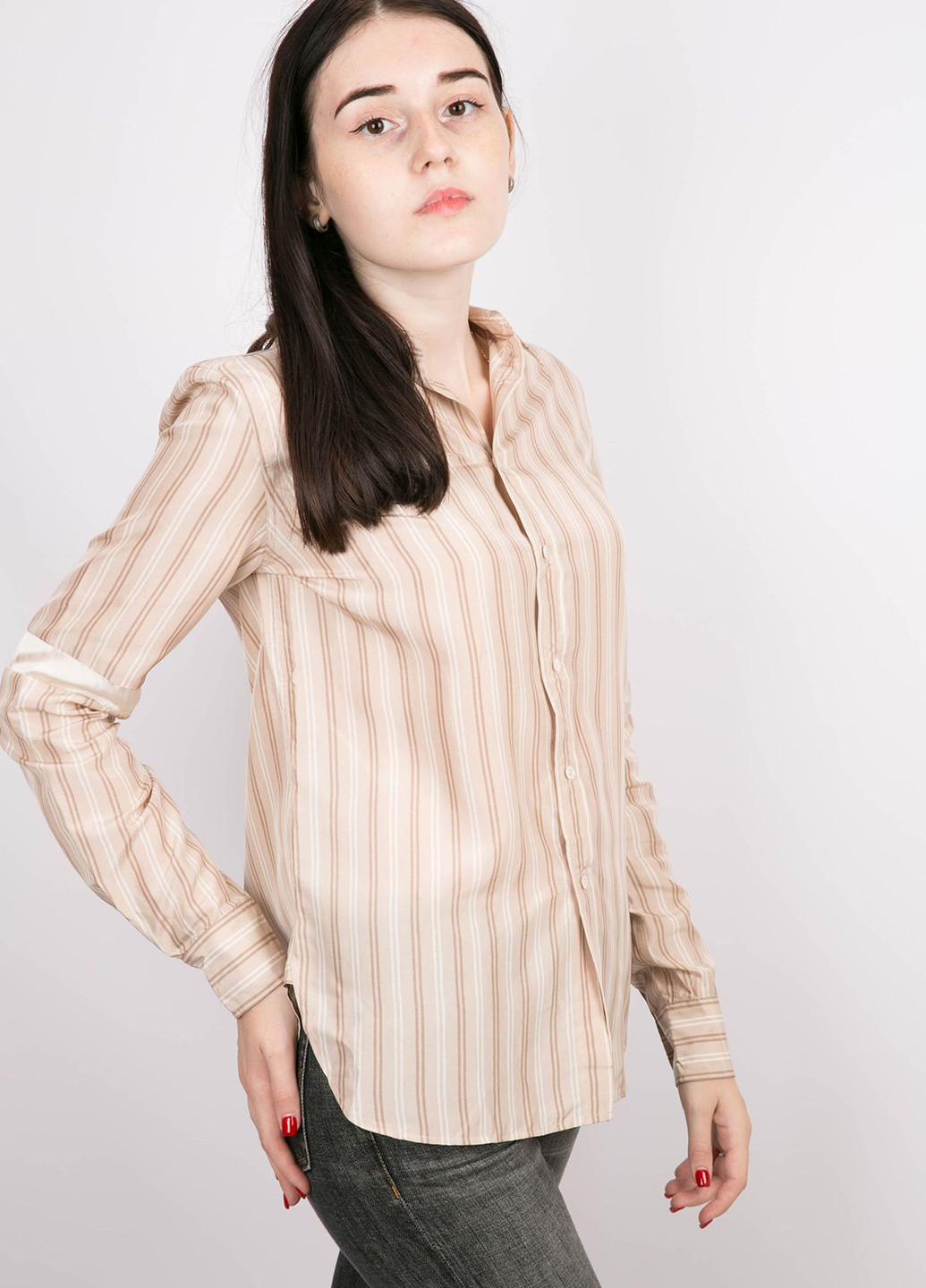 Пудровая кэжуал рубашка в полоску Ralph Lauren