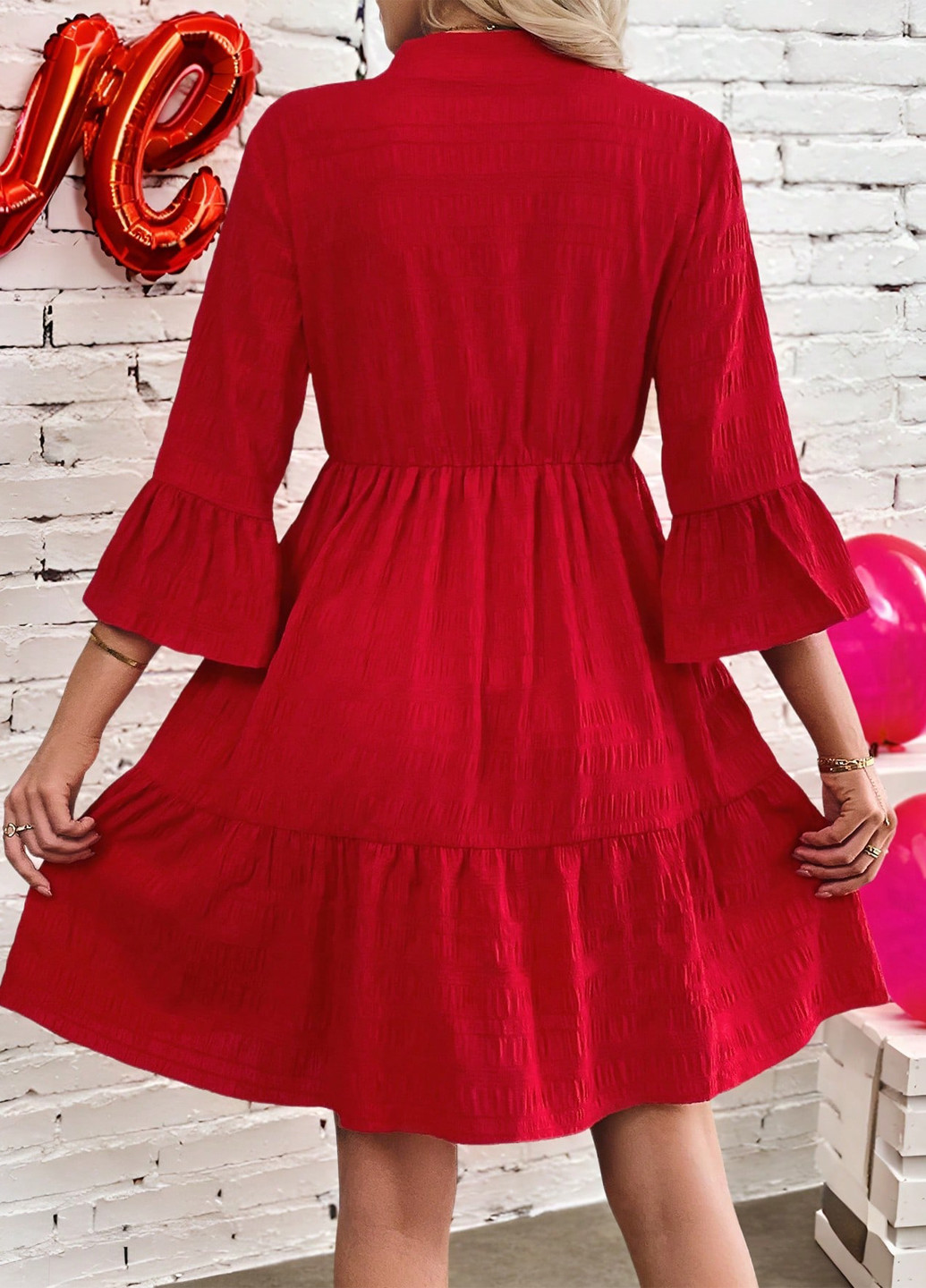 Червона святковий, кежуал сукня кльош, а-силует SHEIN однотонна