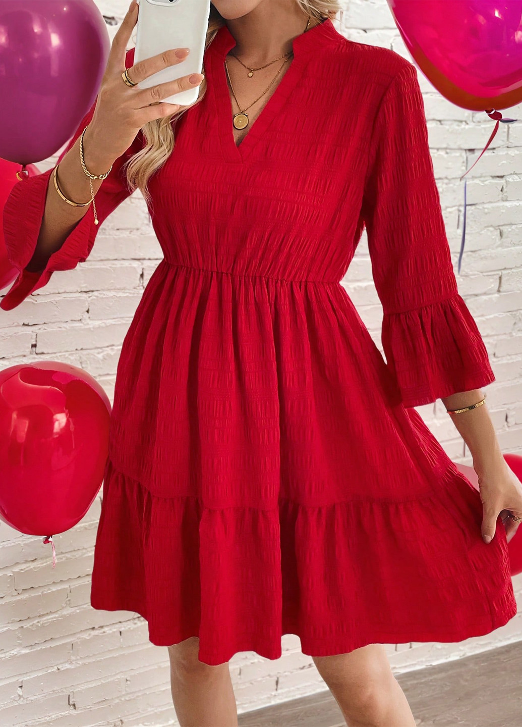 Червона святковий, кежуал сукня кльош, а-силует SHEIN однотонна