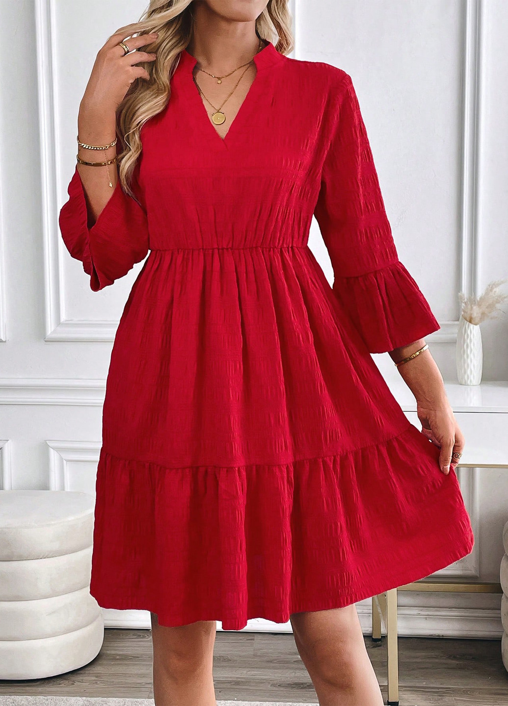 Червона святковий, кежуал сукня кльош, а-силует SHEIN однотонна