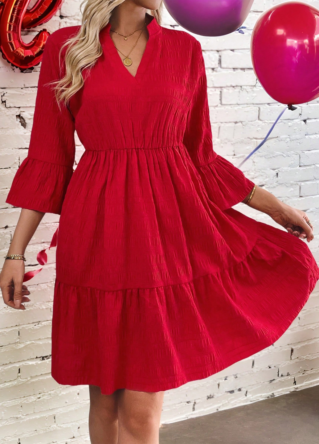 Червона святковий, кежуал сукня кльош, а-силует SHEIN однотонна