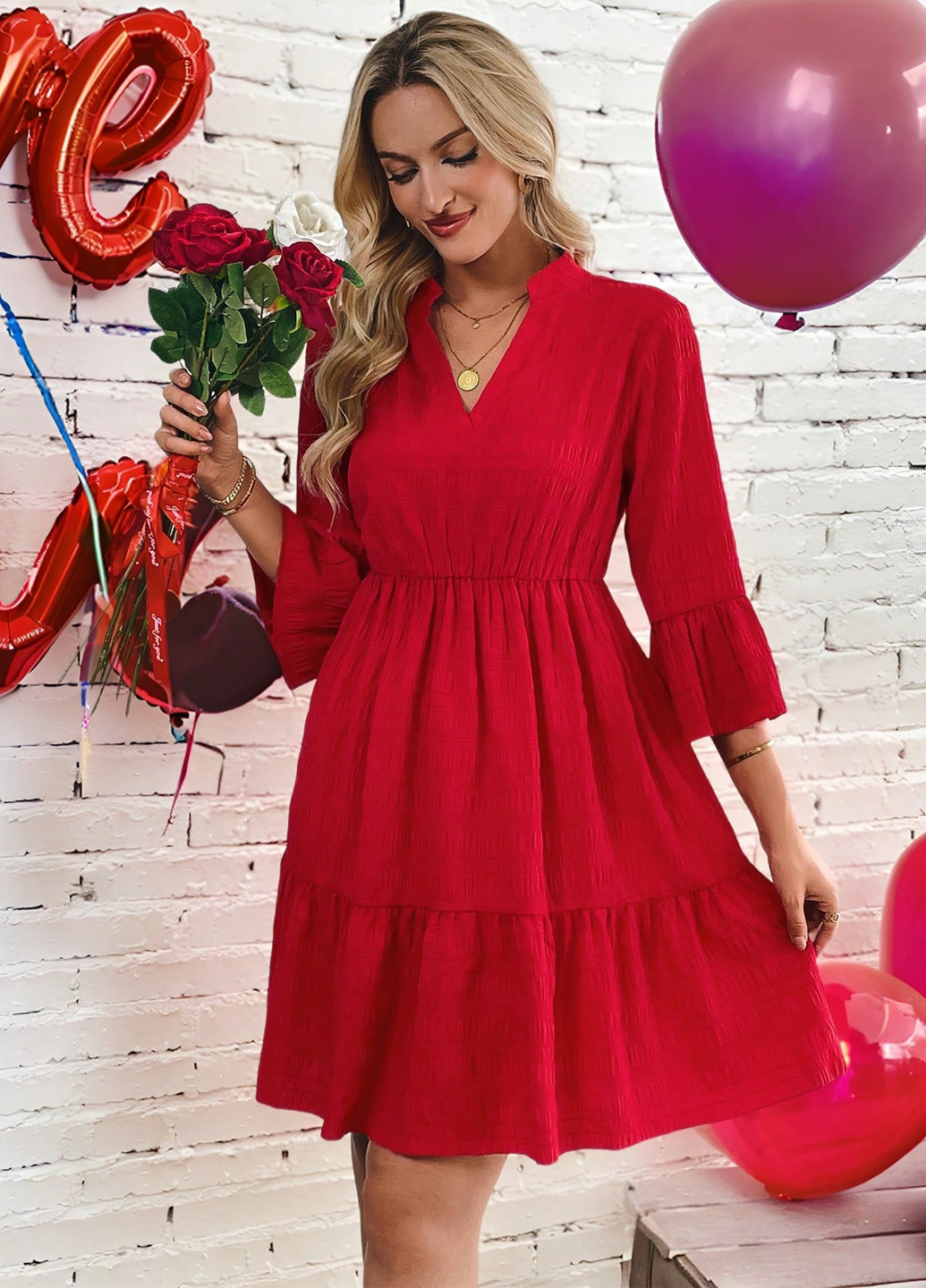 Червона святковий, кежуал сукня кльош, а-силует SHEIN однотонна