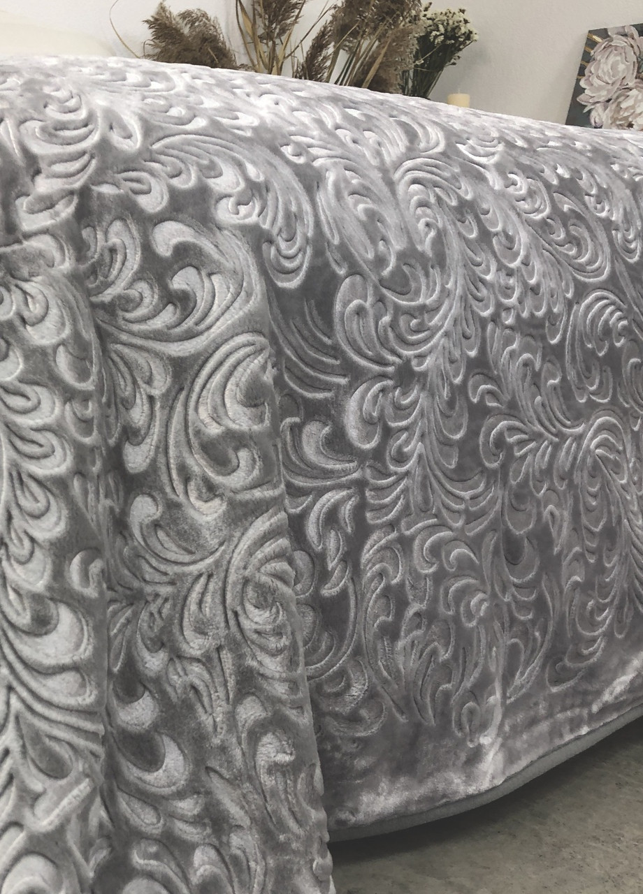 Плед велюровий з видавкою акрил 200х240 світло-сірий Vie Nouvelle (254397195)