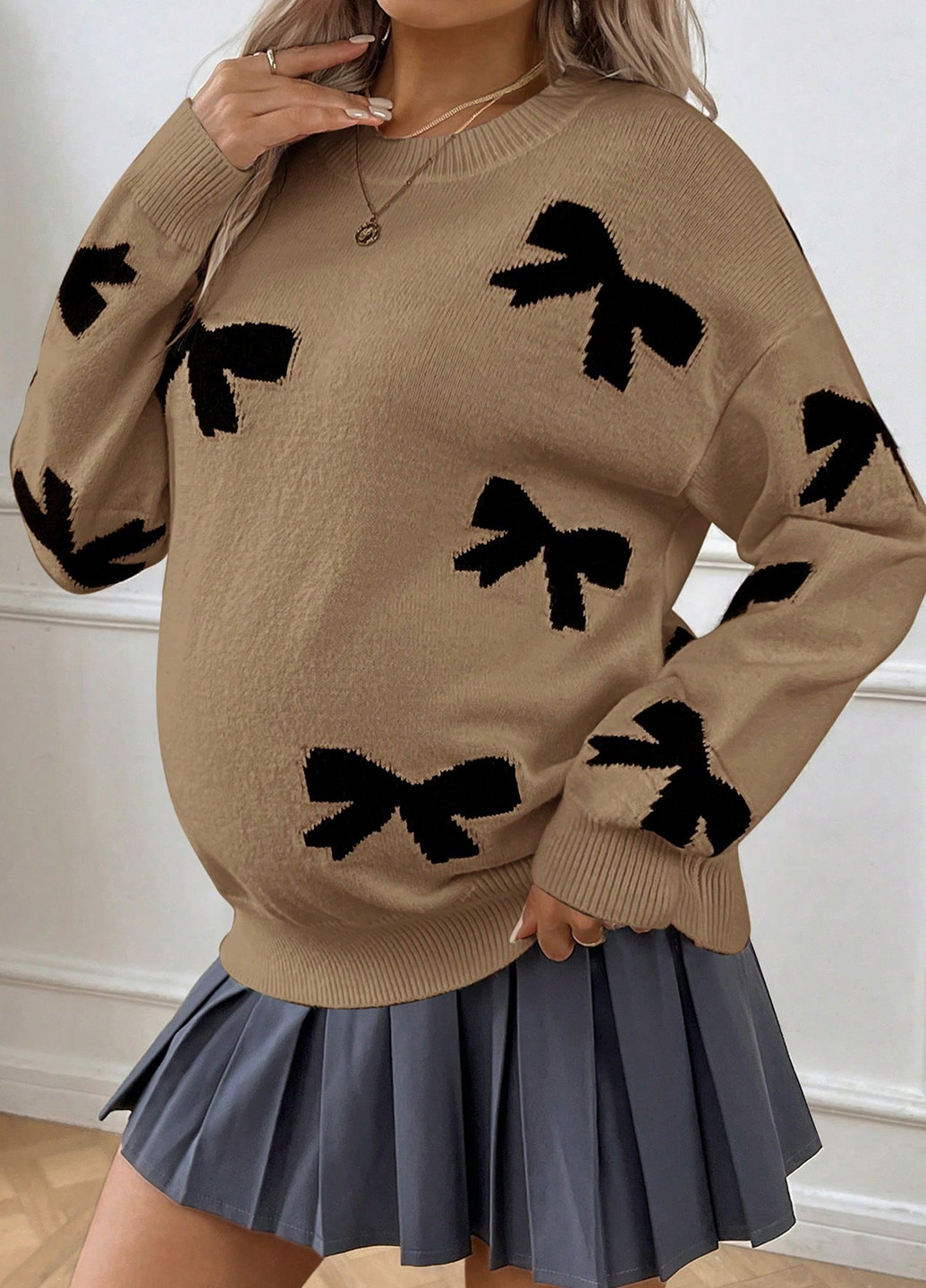 Темно-бежевый демисезонный джемпер для беременных джемпер SHEIN