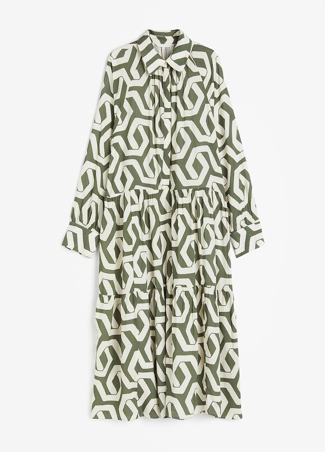 Оливковое (хаки) кэжуал платье рубашка H&M с рисунком