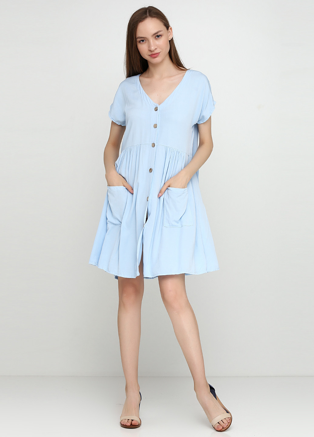 Голубое кэжуал платье рубашка Moda in Italy однотонное