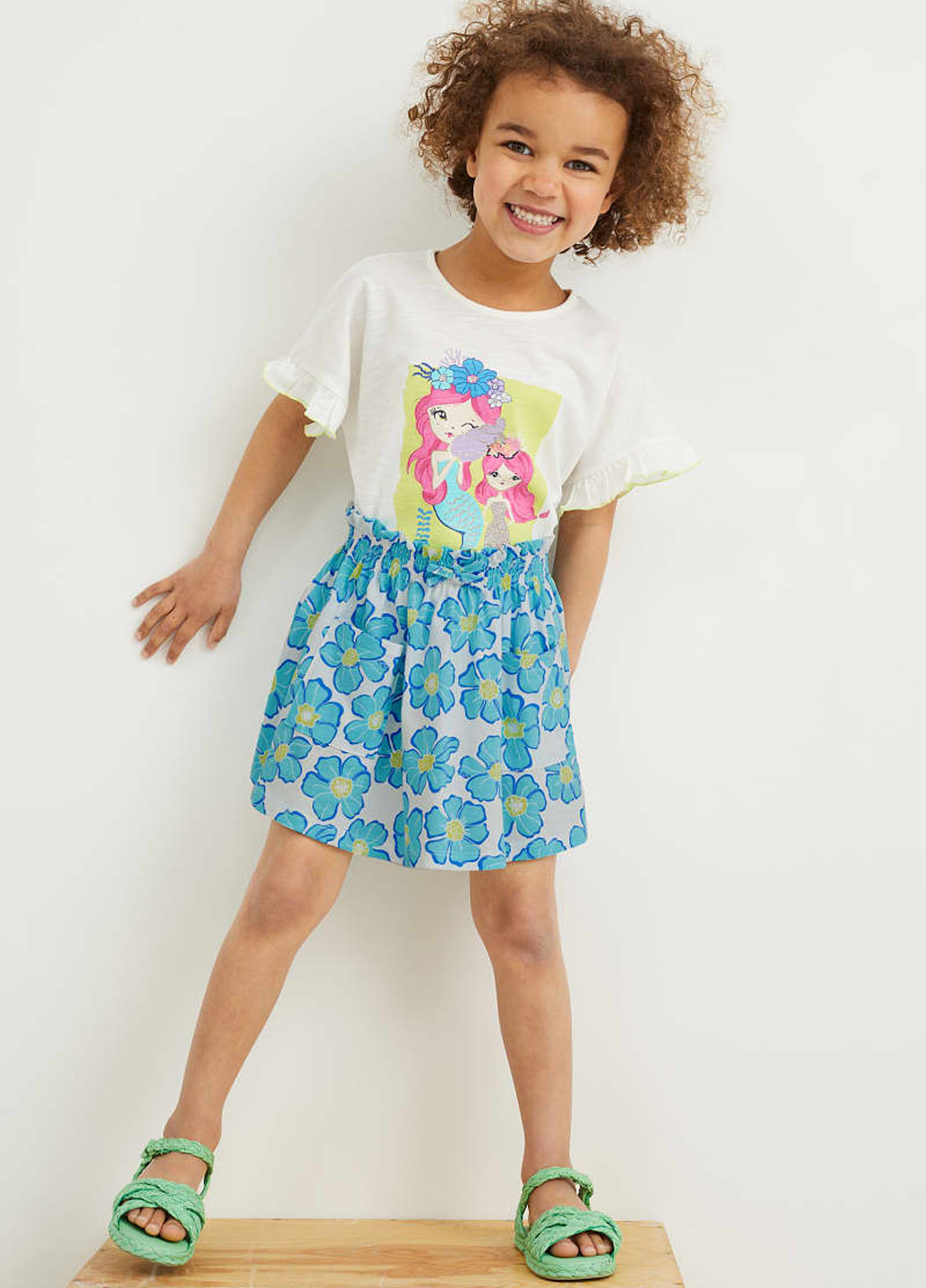 Синяя кэжуал цветочной расцветки юбка C&A клешированная