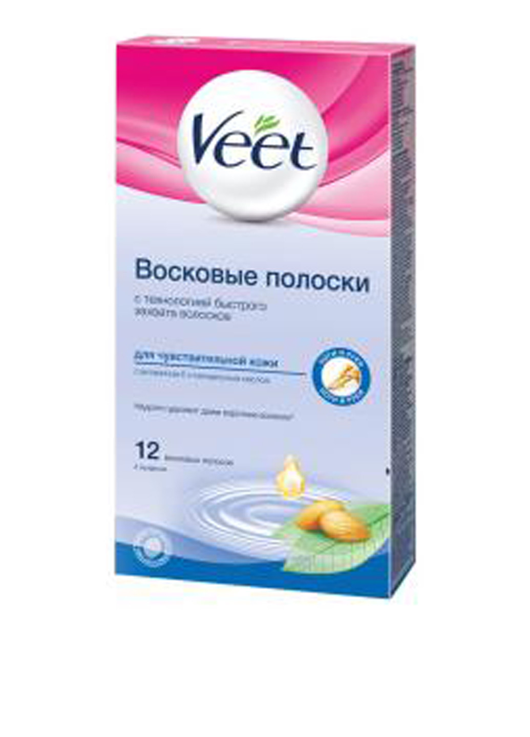 Восковые полоски для депиляции с витамином Е и миндальным маслом, для чувствительной кожи (12 шт.) Veet (138200421)