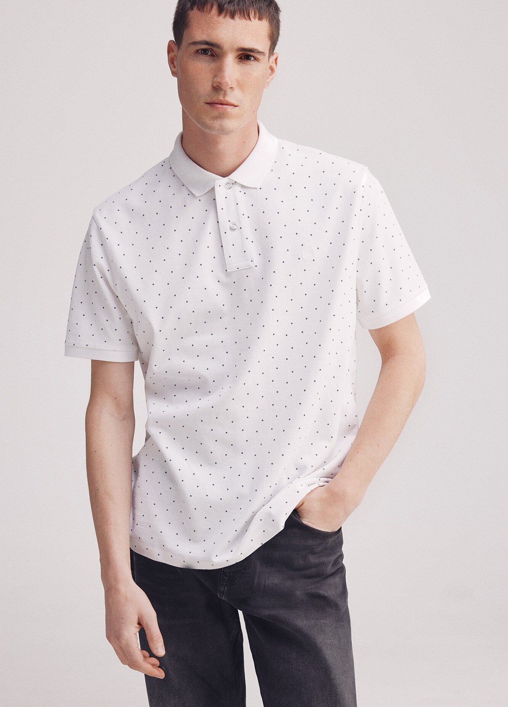 Белая футболка-поло для мужчин Springfield в горошек