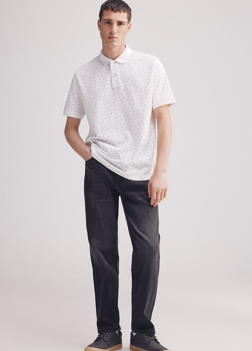 Белая футболка-поло для мужчин Springfield в горошек