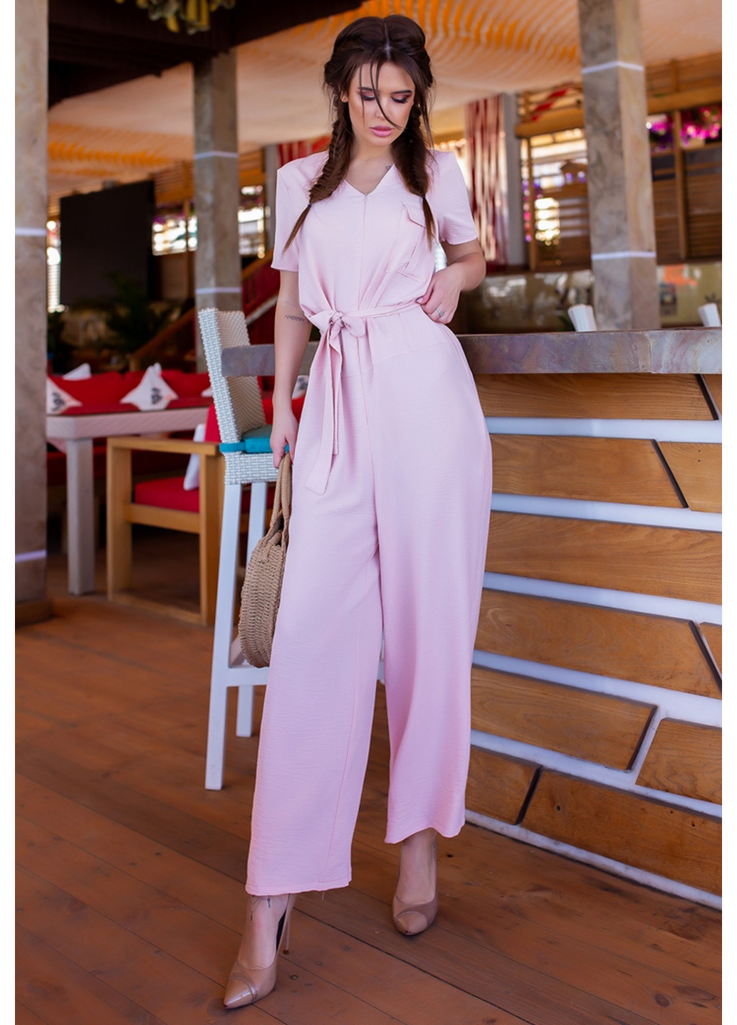Комбинезон Lady Style комбинезон-брюки однотонный розовый кэжуал полиэстер