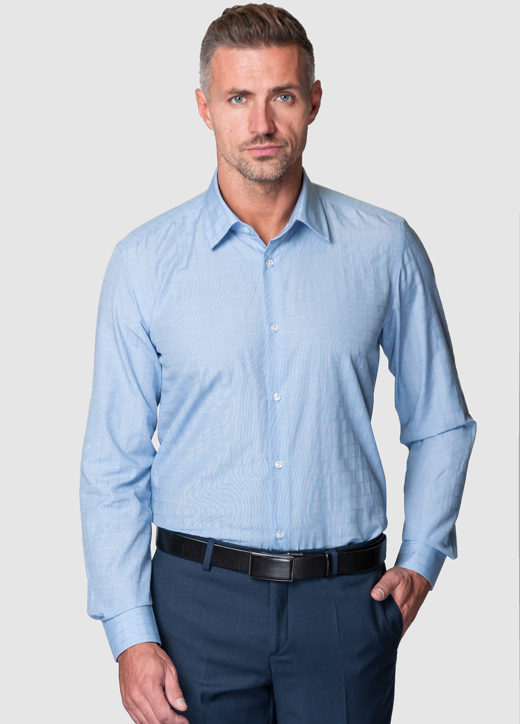 Синяя кэжуал рубашка однотонная Arber с длинным рукавом