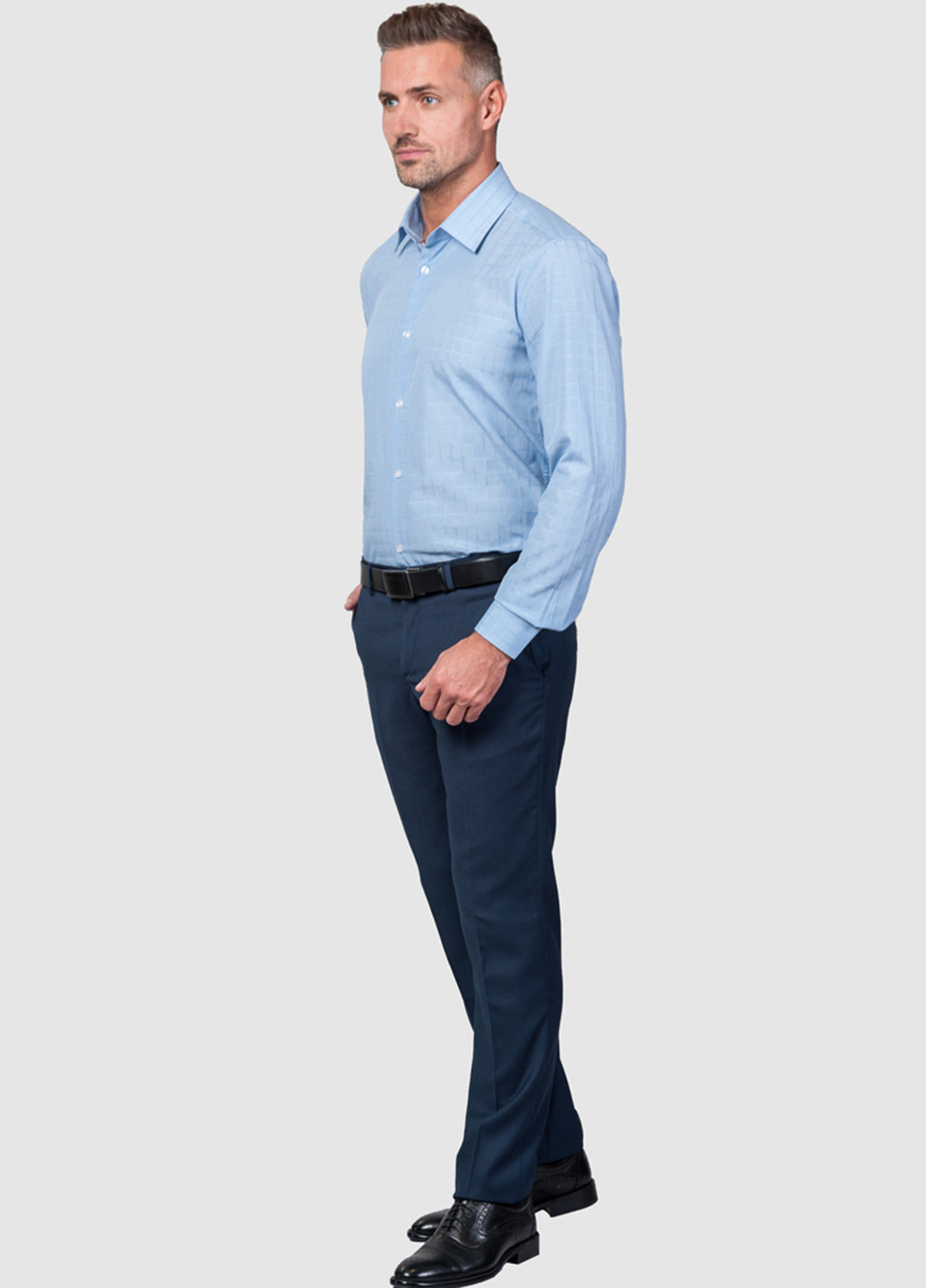 Синяя кэжуал рубашка однотонная Arber с длинным рукавом