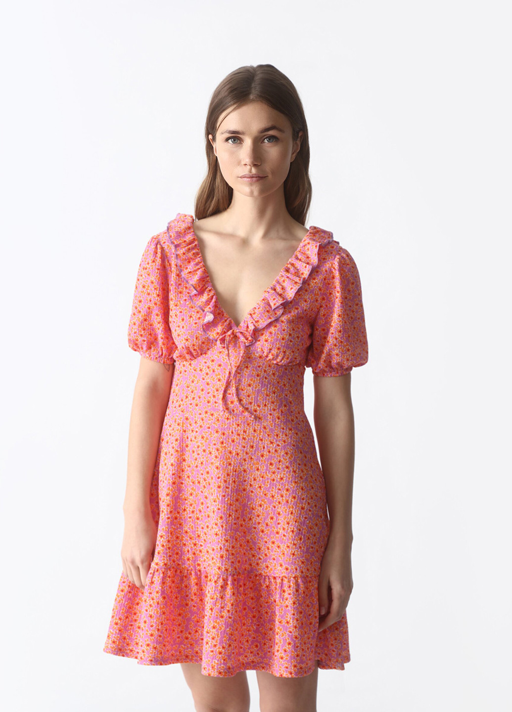 Розовое кэжуал платье клеш Lefties с цветочным принтом