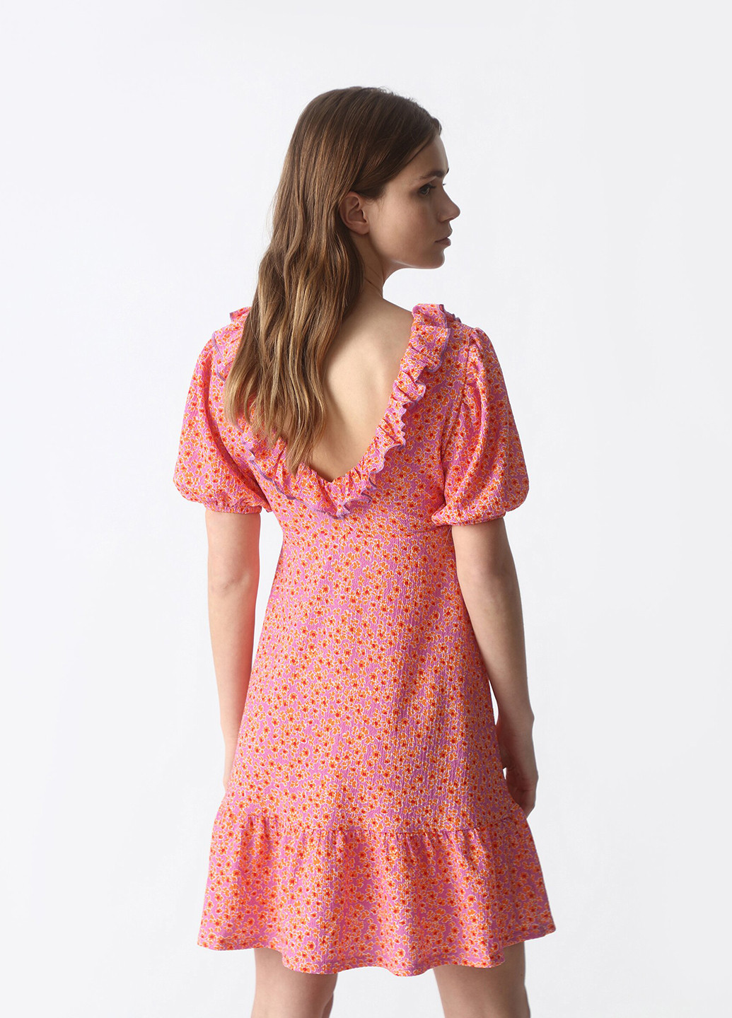 Розовое кэжуал платье клеш Lefties с цветочным принтом