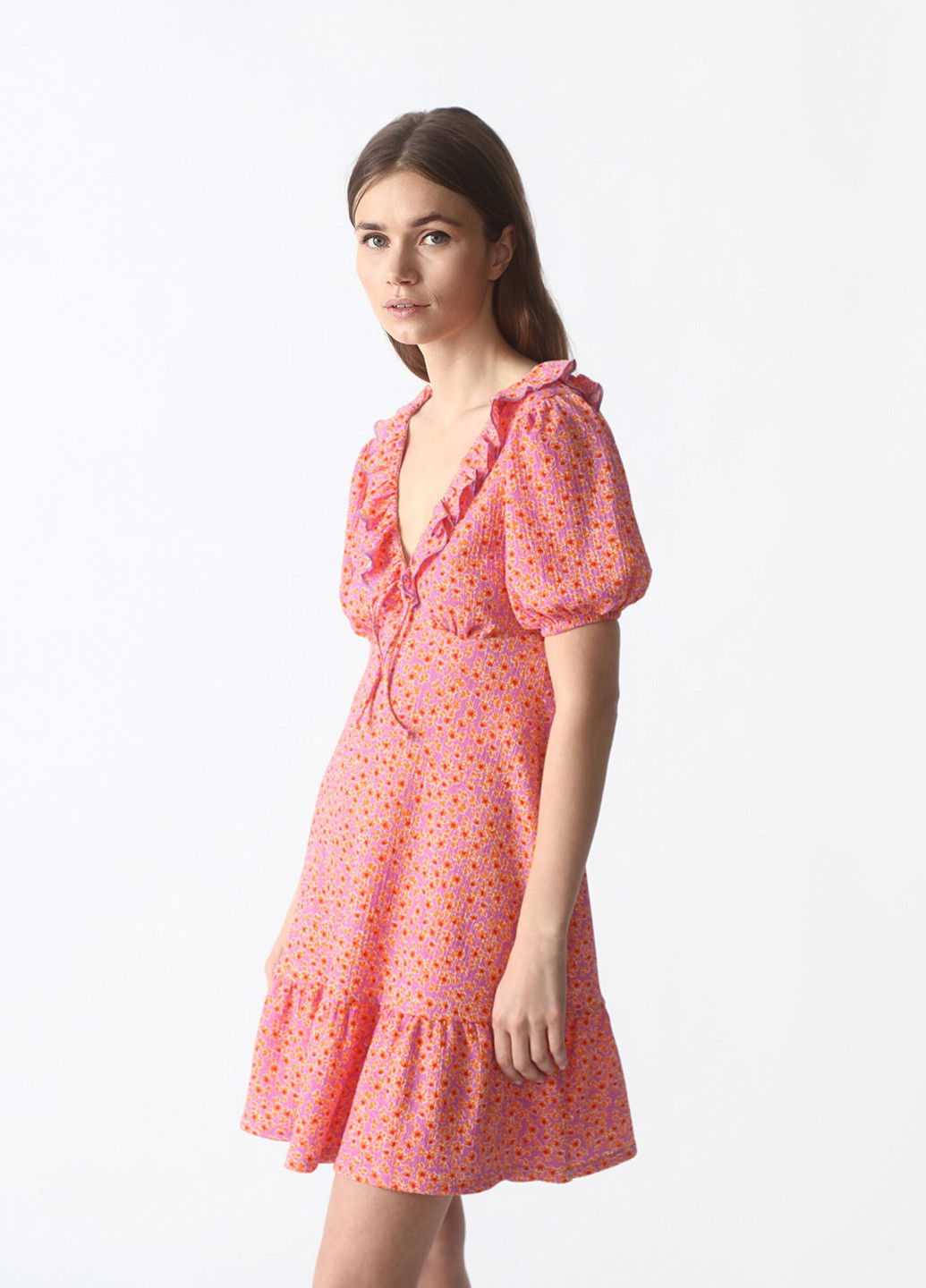 Розовое кэжуал платье клеш Lefties с цветочным принтом