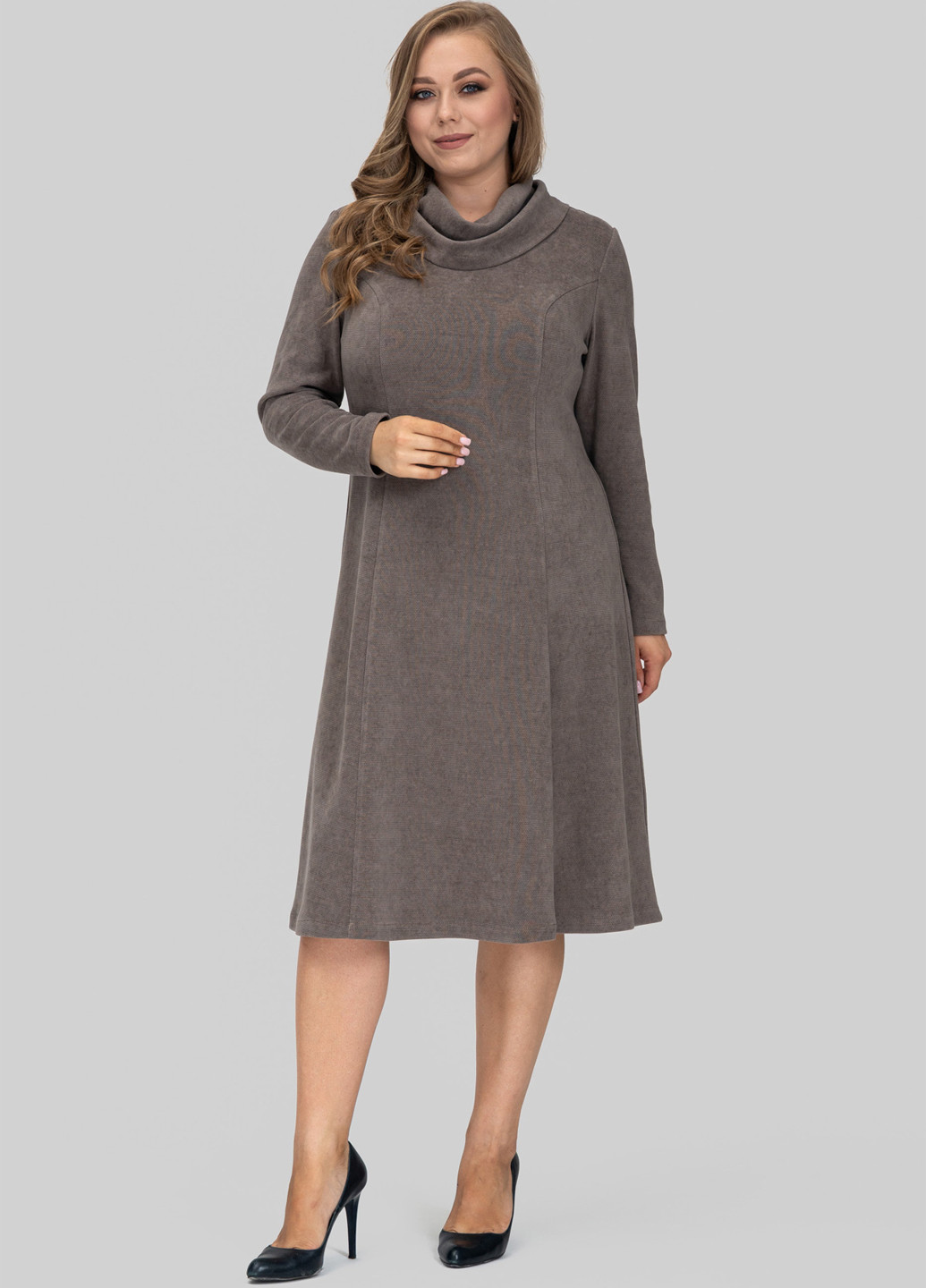 Кофейное кэжуал платье клеш A'll Posa однотонное