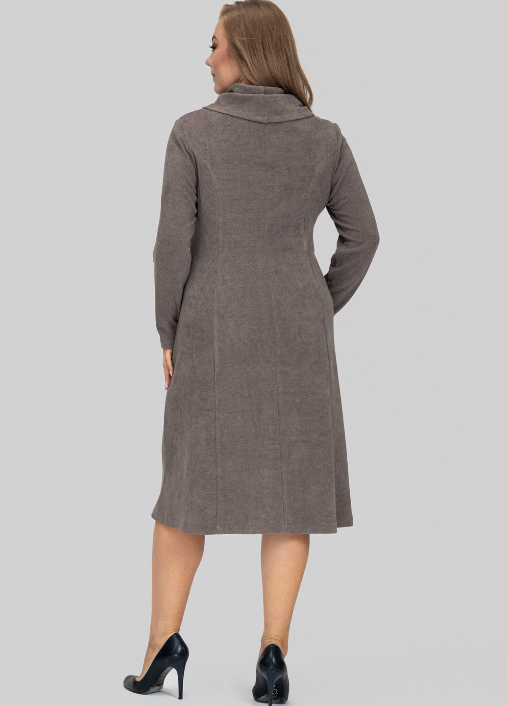 Кофейное кэжуал платье клеш A'll Posa однотонное