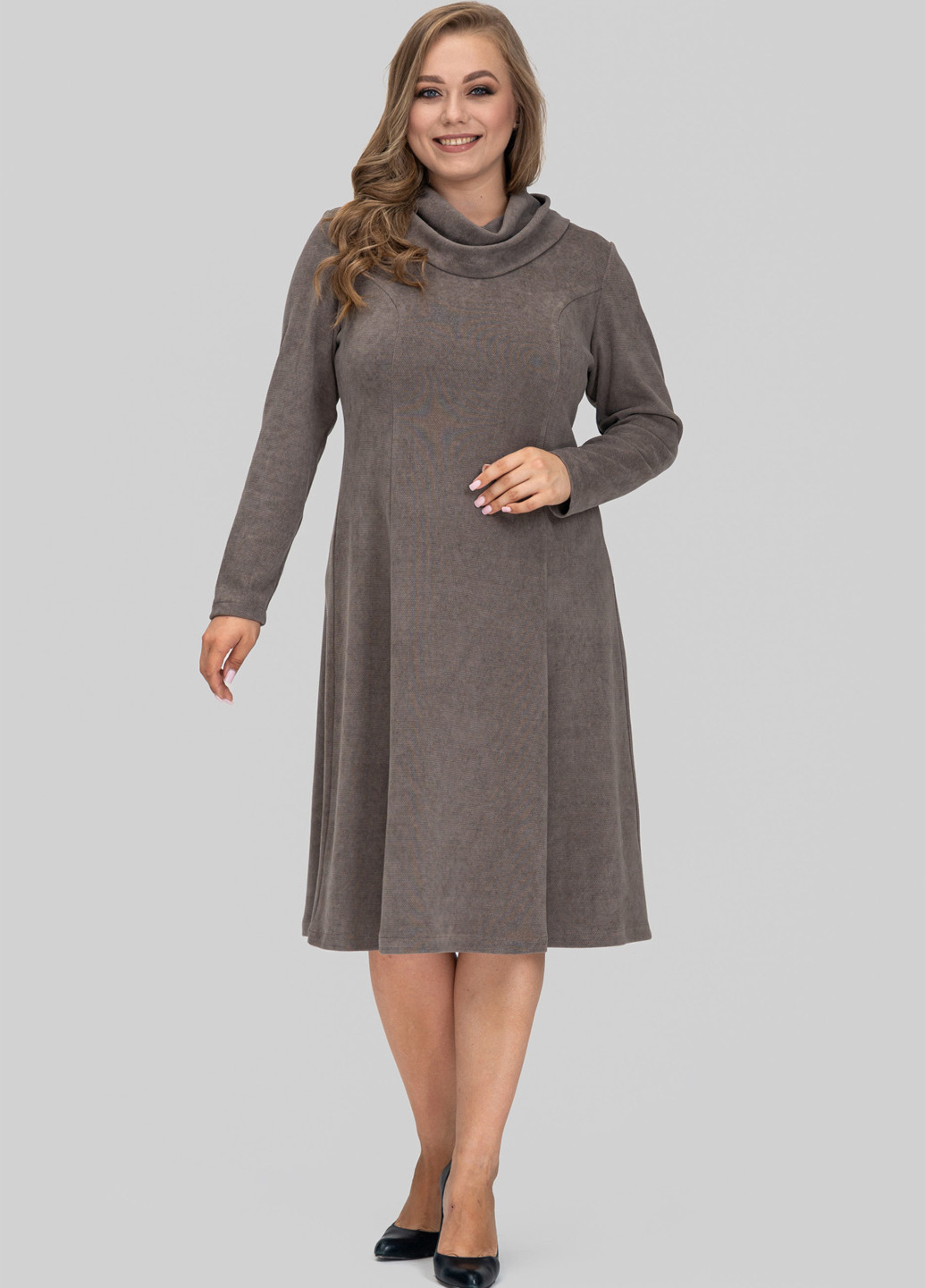 Кофейное кэжуал платье клеш A'll Posa однотонное