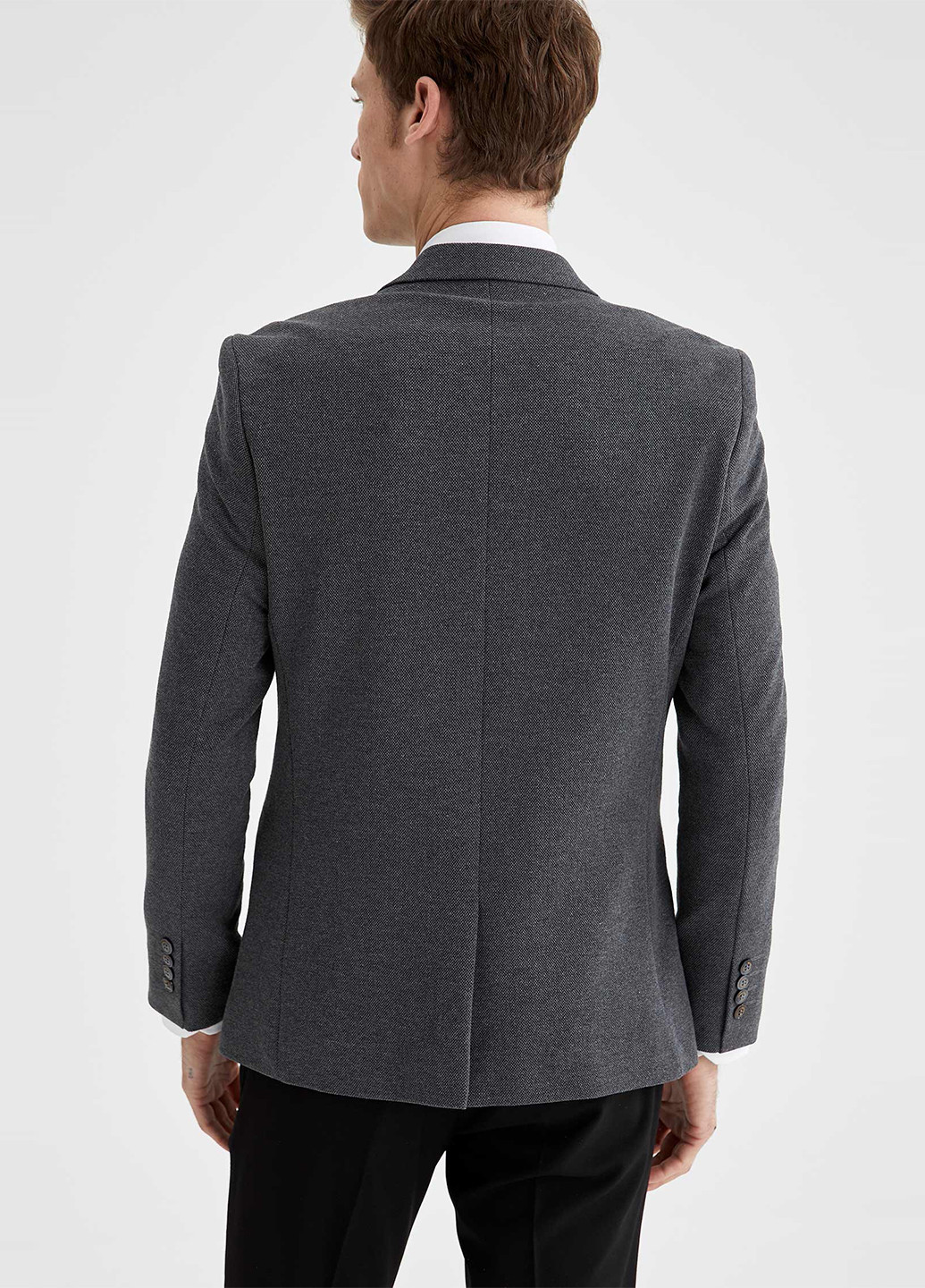 Пиджак DeFacto однобортный тёмно-серый кэжуал полиэстер, костюмная