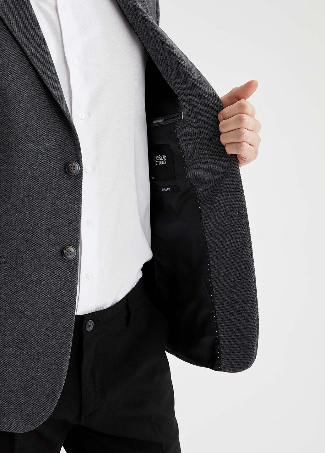 Піджак DeFacto однобортний темно-сірий кежуал поліестер, костюмна