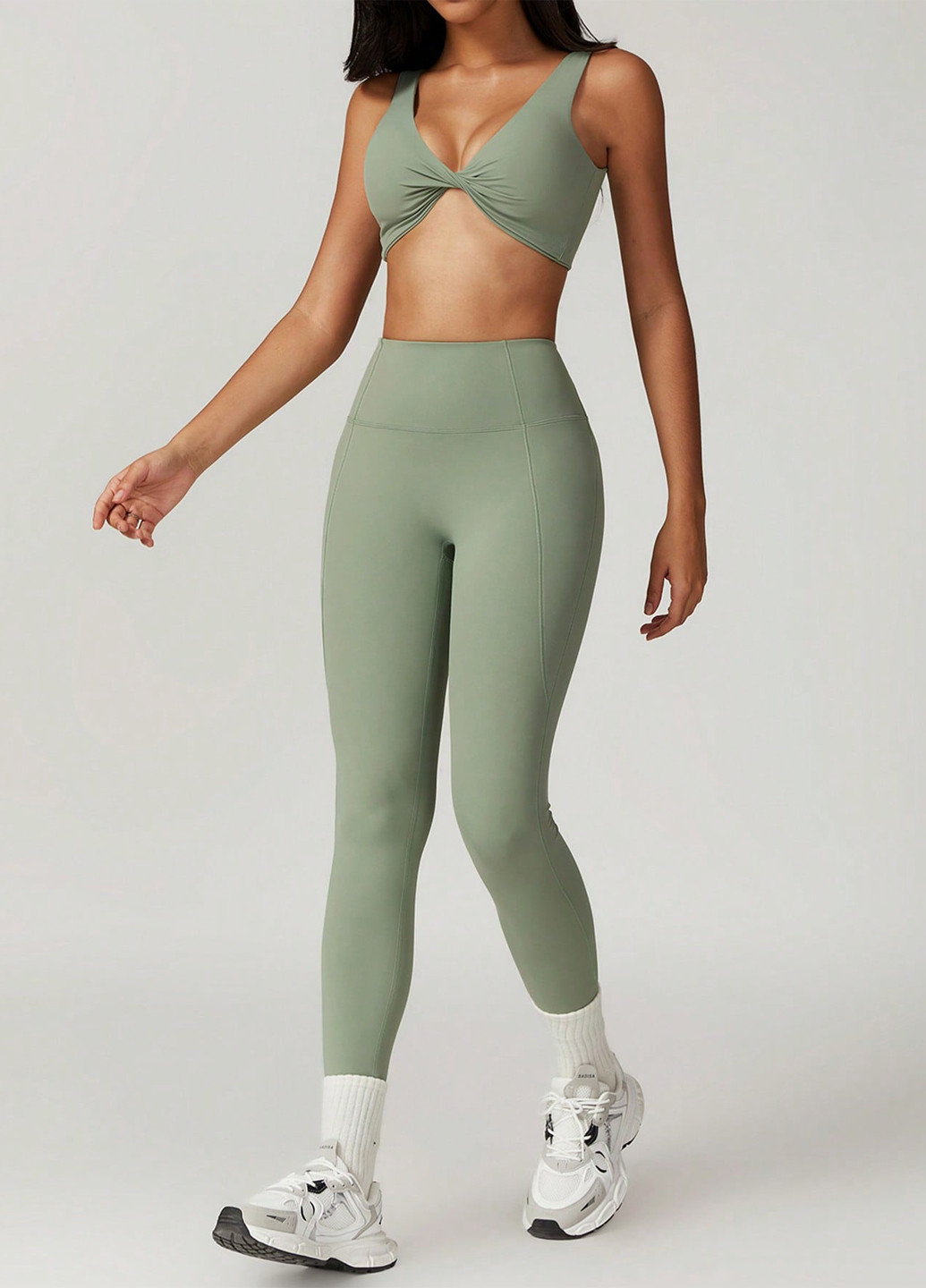 Серо-зеленые демисезонные леггинсы SHEIN