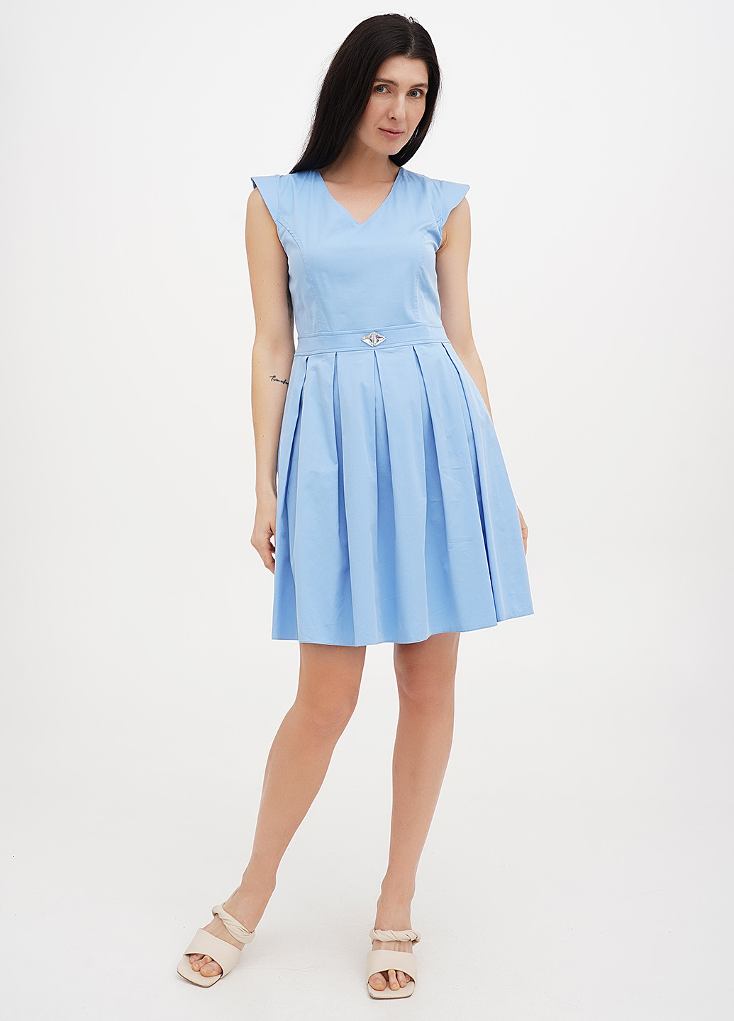 Темно-голубое кэжуал, коктейльное платье клеш Imperial однотонное