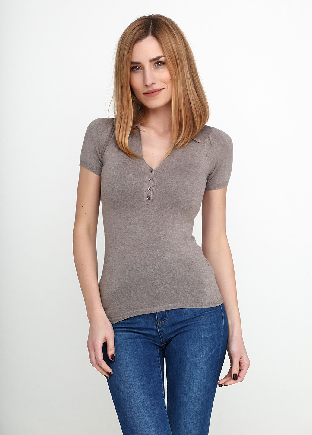 Светло-серая женская футболка-поло Zara