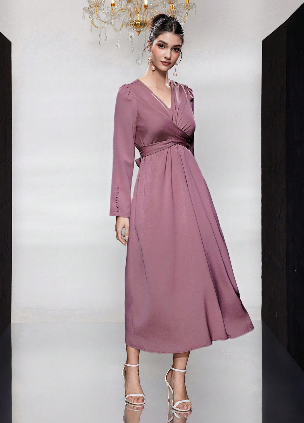 Розово-коричневое деловое, коктейльное платье в стиле ампир SHEIN однотонное