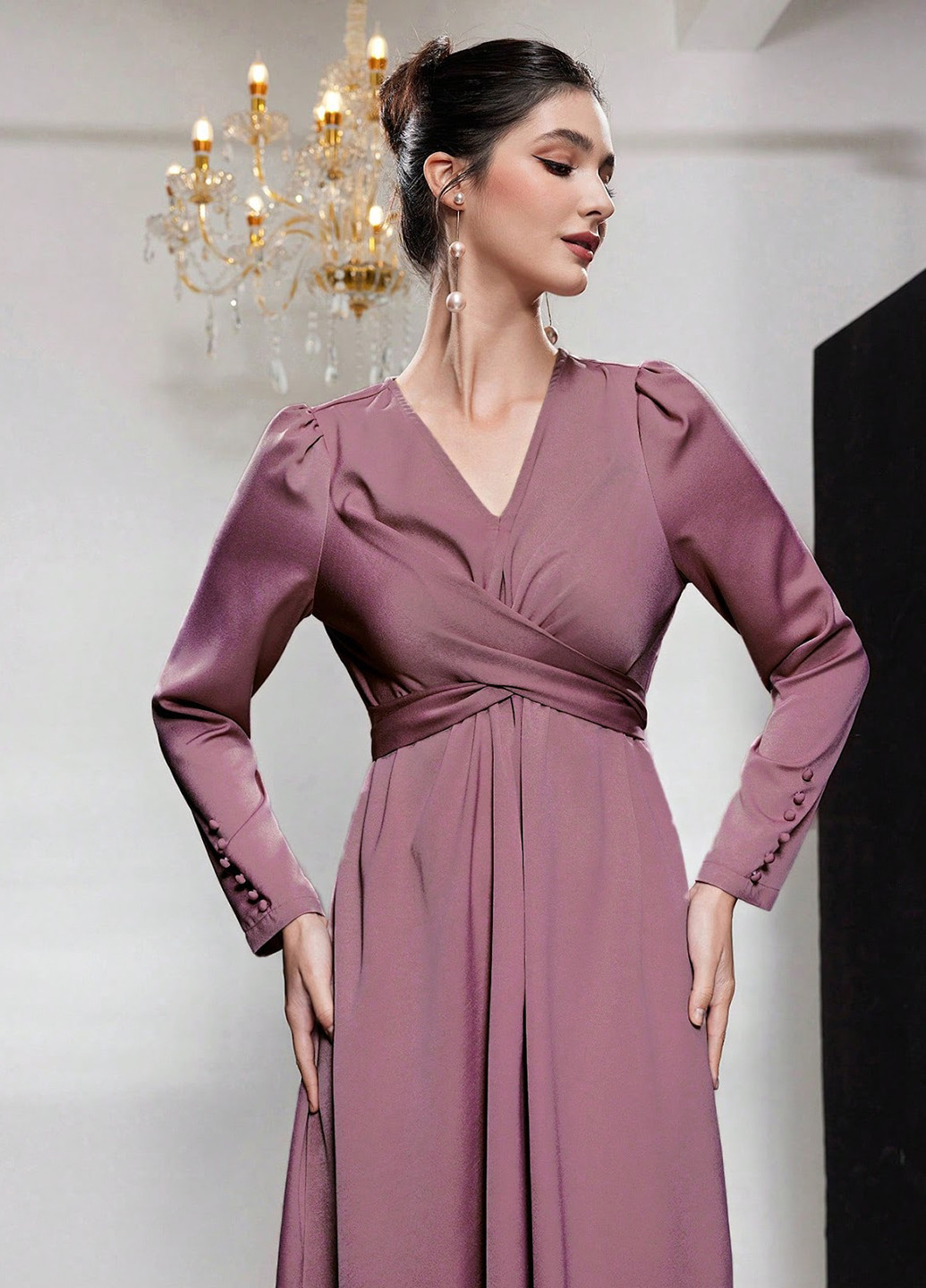 Розово-коричневое деловое, коктейльное платье в стиле ампир SHEIN однотонное