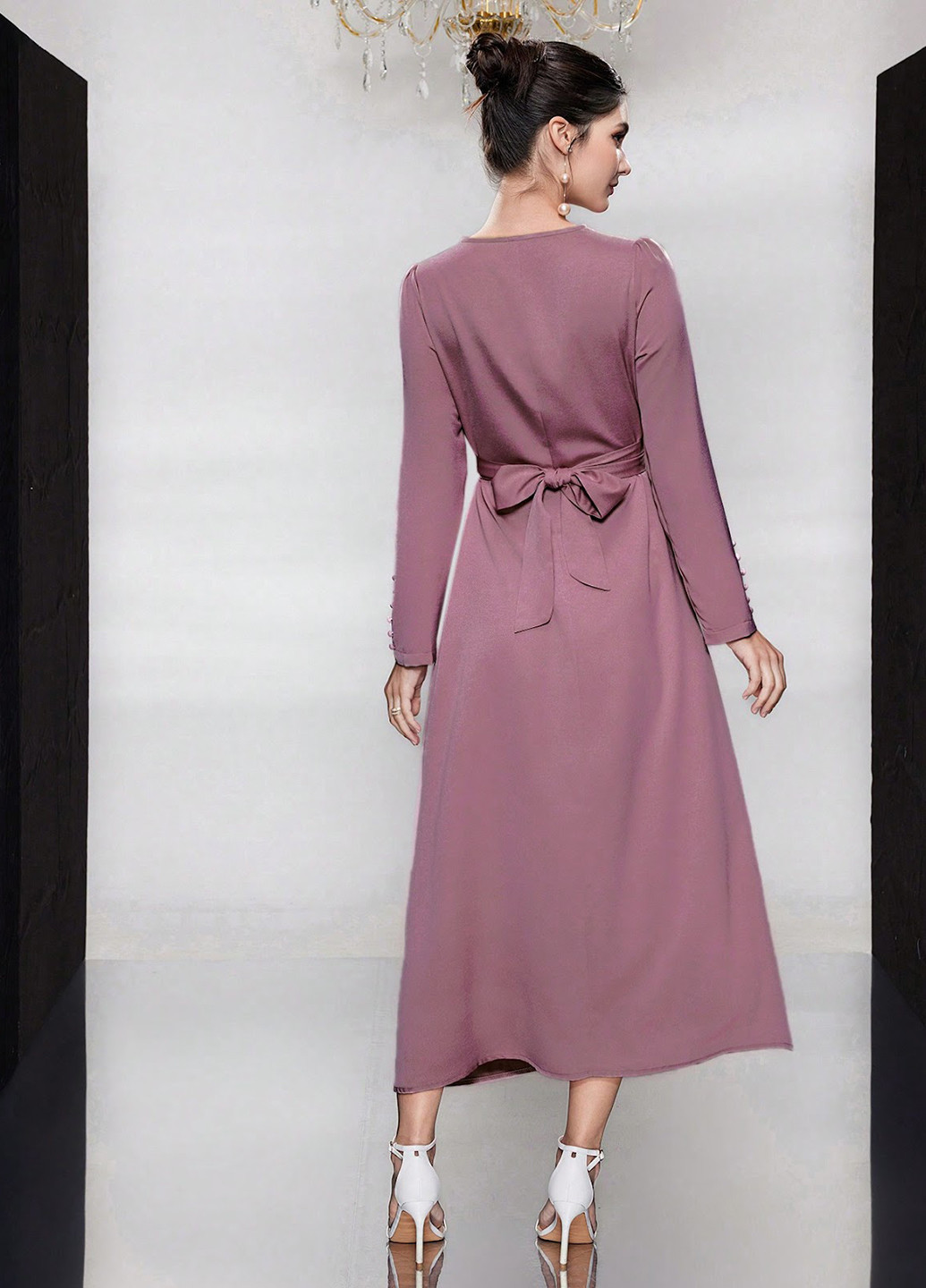 Розово-коричневое деловое, коктейльное платье в стиле ампир SHEIN однотонное