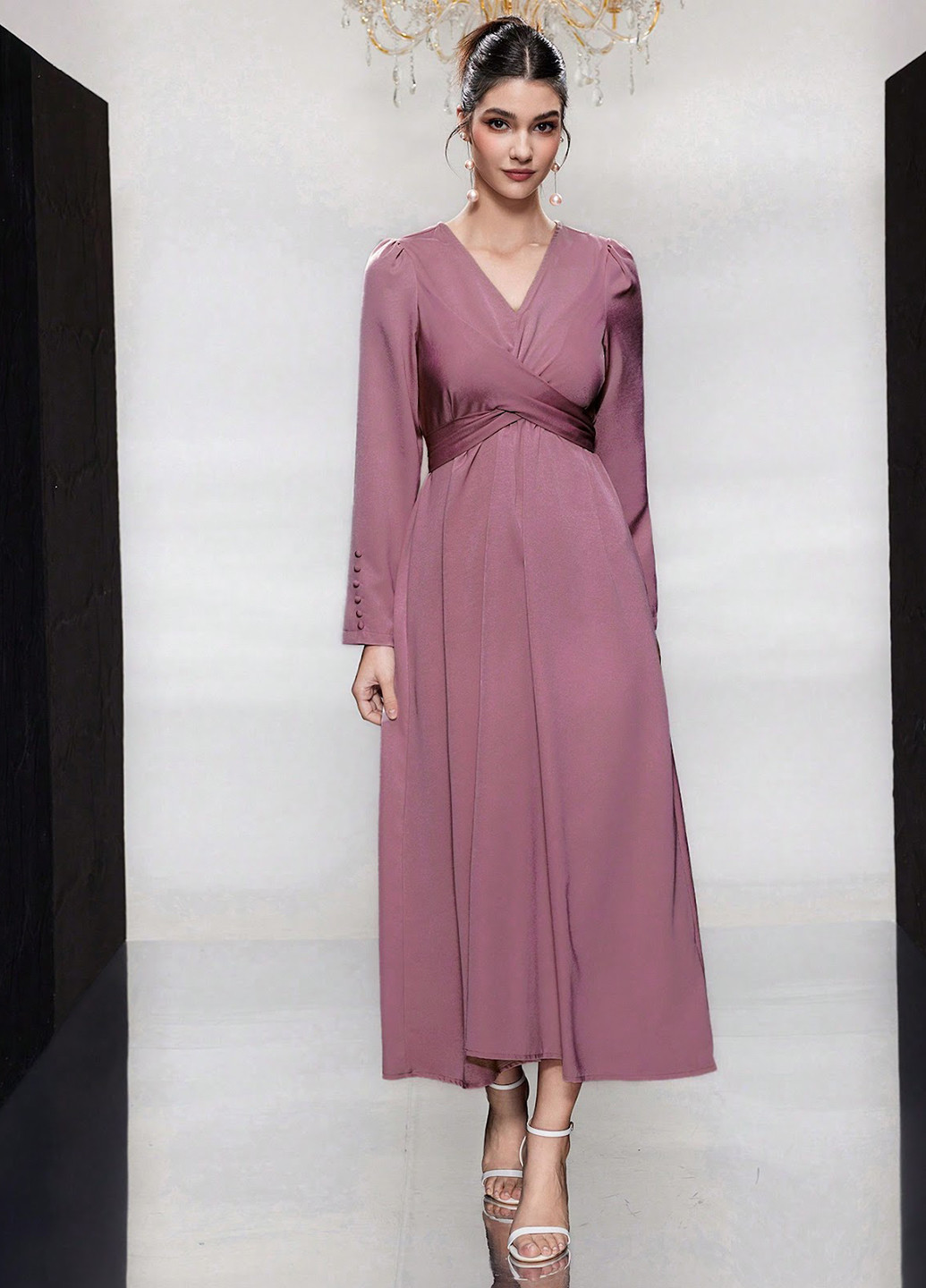 Розово-коричневое деловое, коктейльное платье в стиле ампир SHEIN однотонное