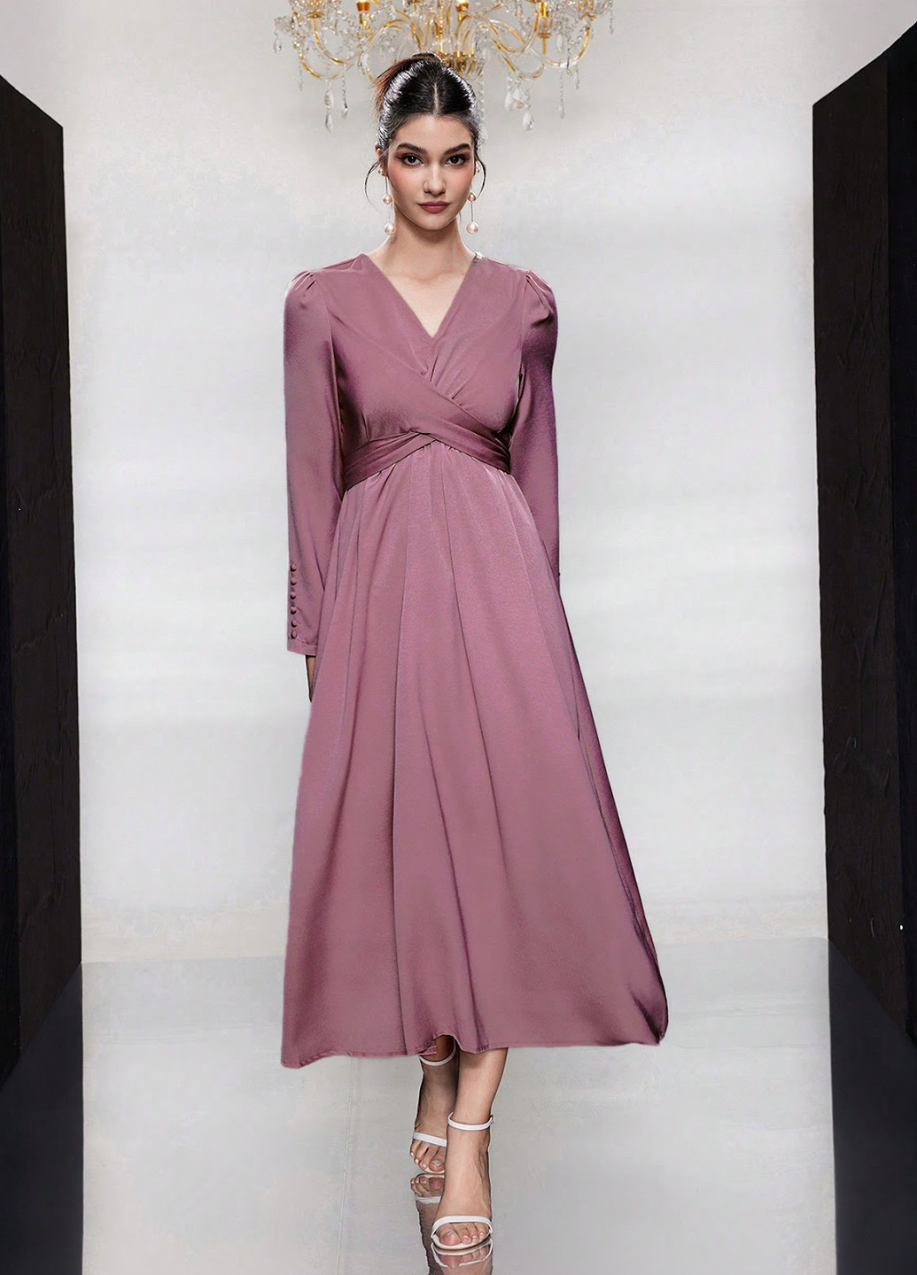 Розово-коричневое деловое, коктейльное платье в стиле ампир SHEIN однотонное