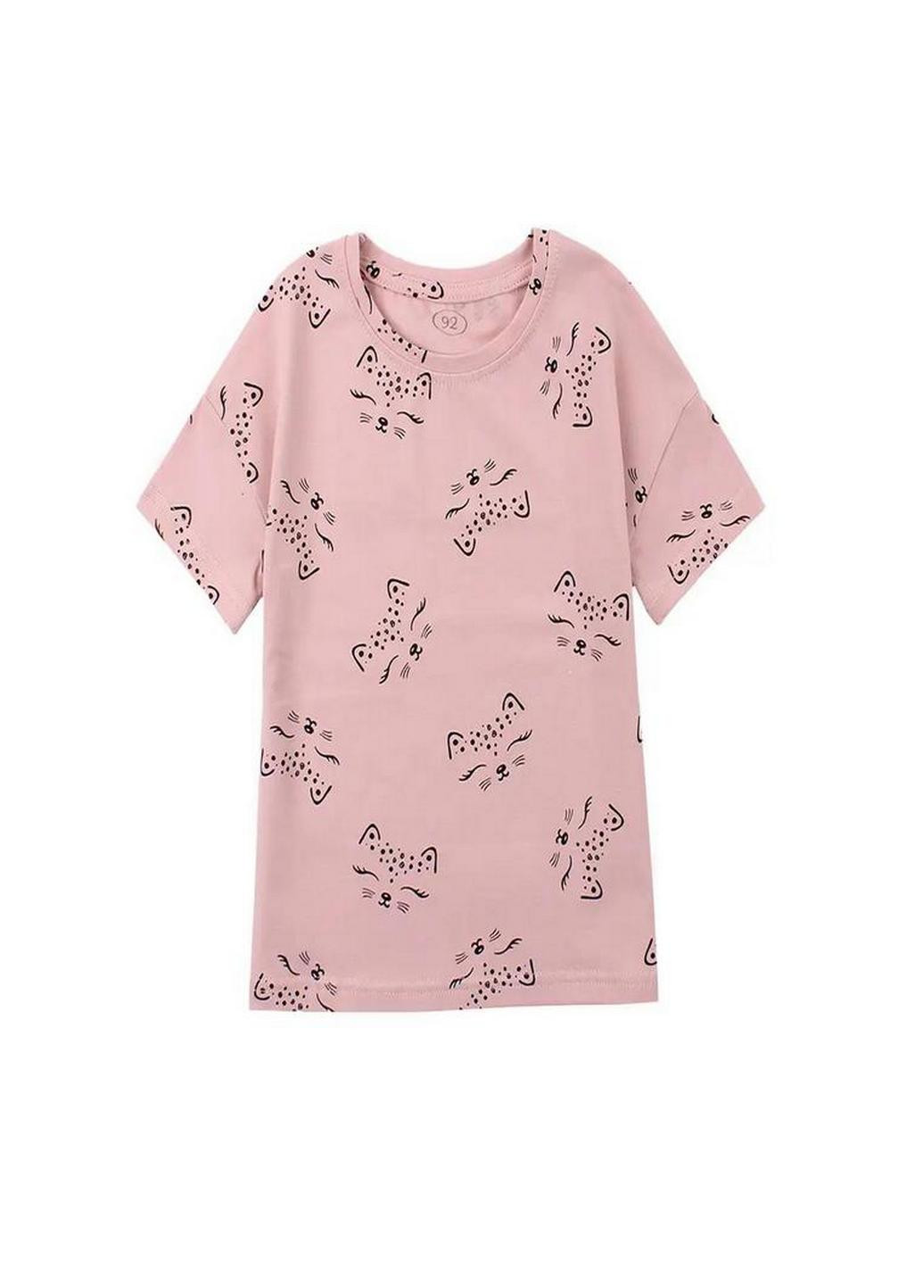 Пудровая летняя футболка для девочки (котики) Фламинго Текстиль