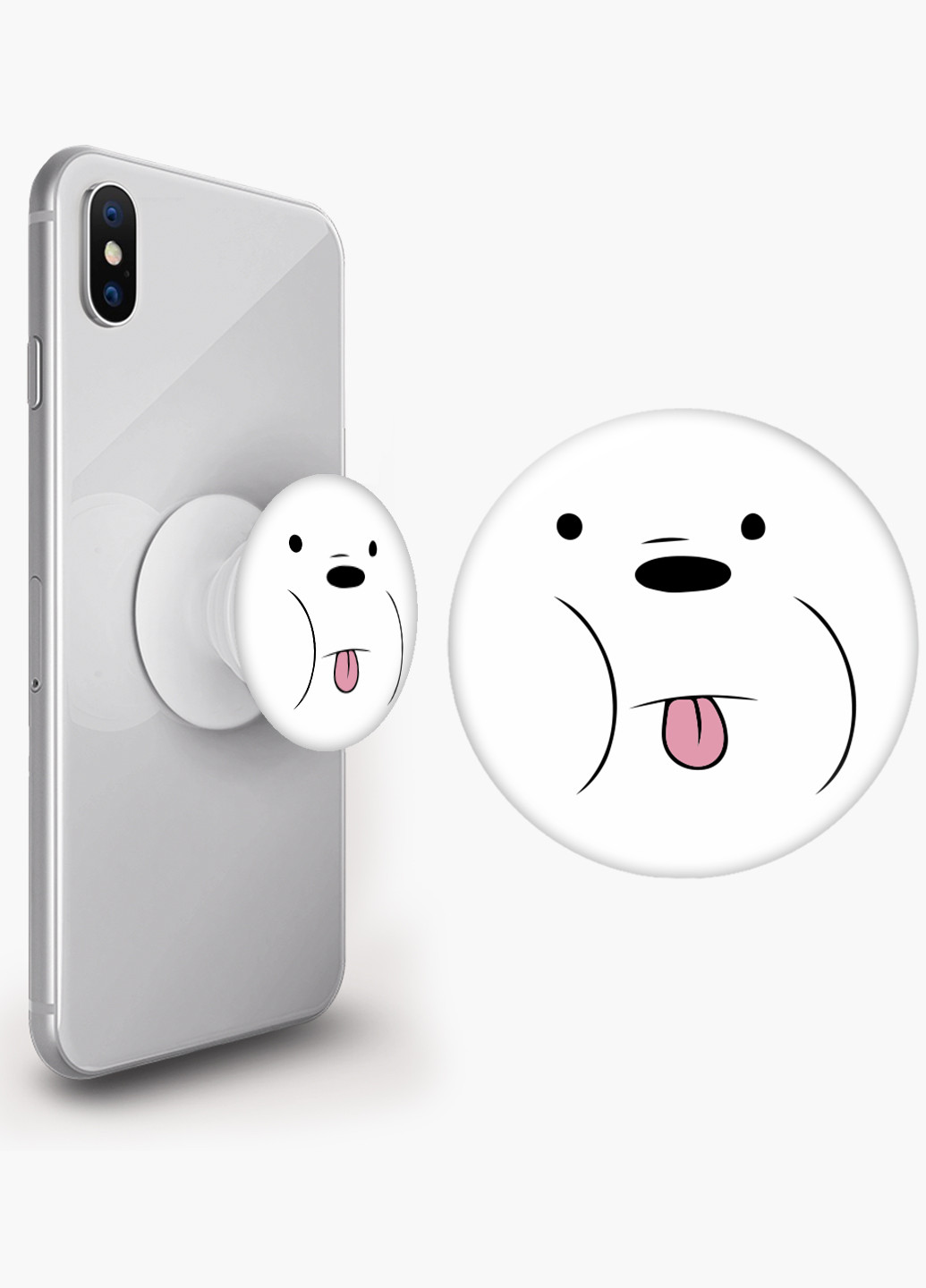 Попсокет (Popsockets) тримач для смартфону Білий ведмідь Вся правда про ведмедів (We Bare Bears) (8754-2662) Чорний MobiPrint (216836547)