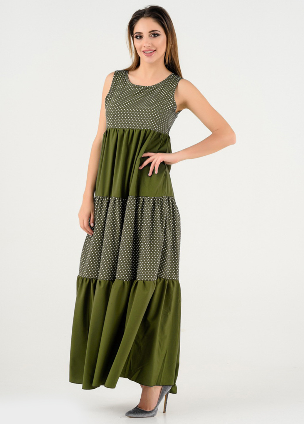 Оливково-зеленое кэжуал платье Issa в горошек