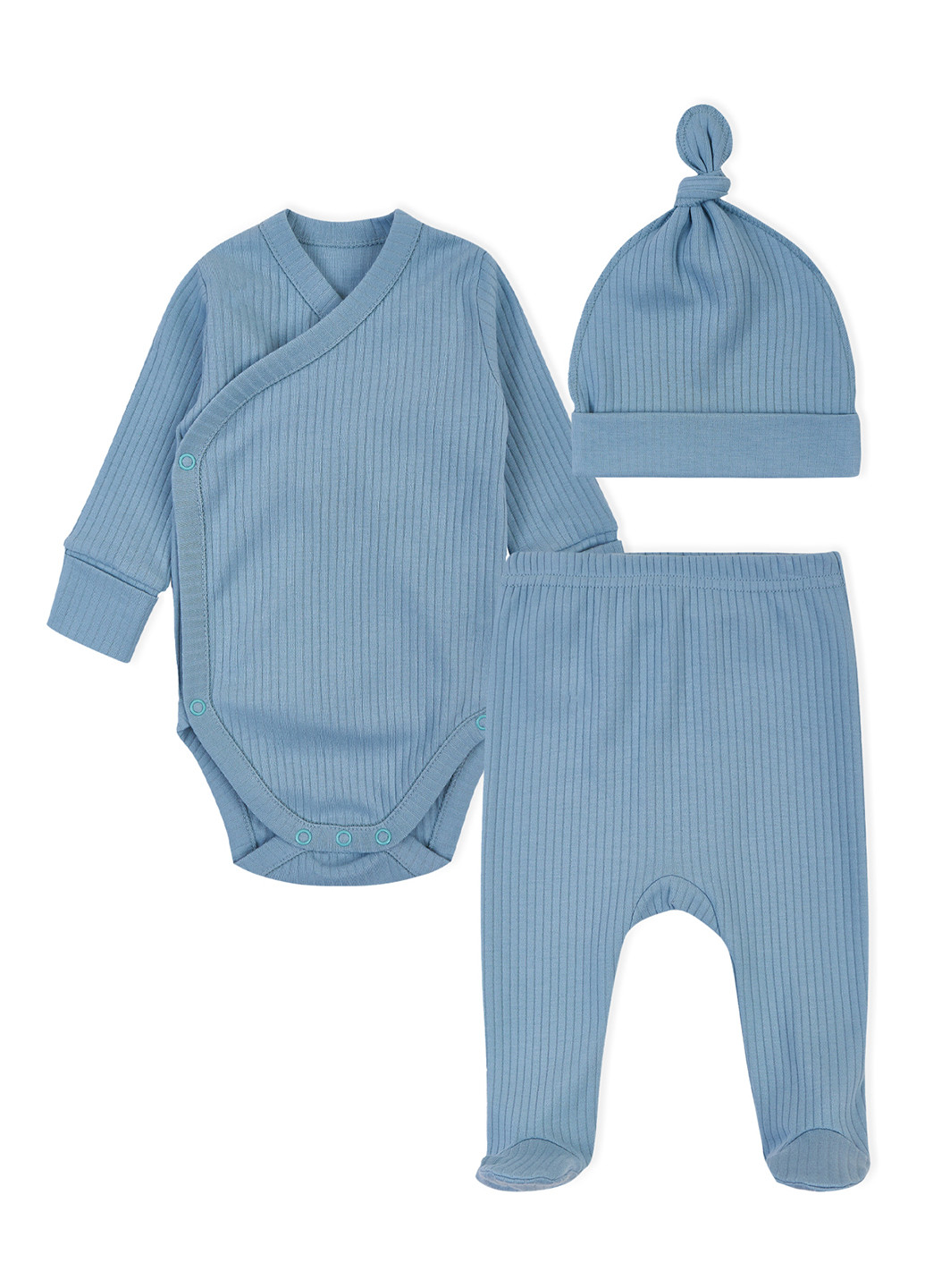 Блакитний демісезонний комплект (шапка, боді, повзунки) KRAKO