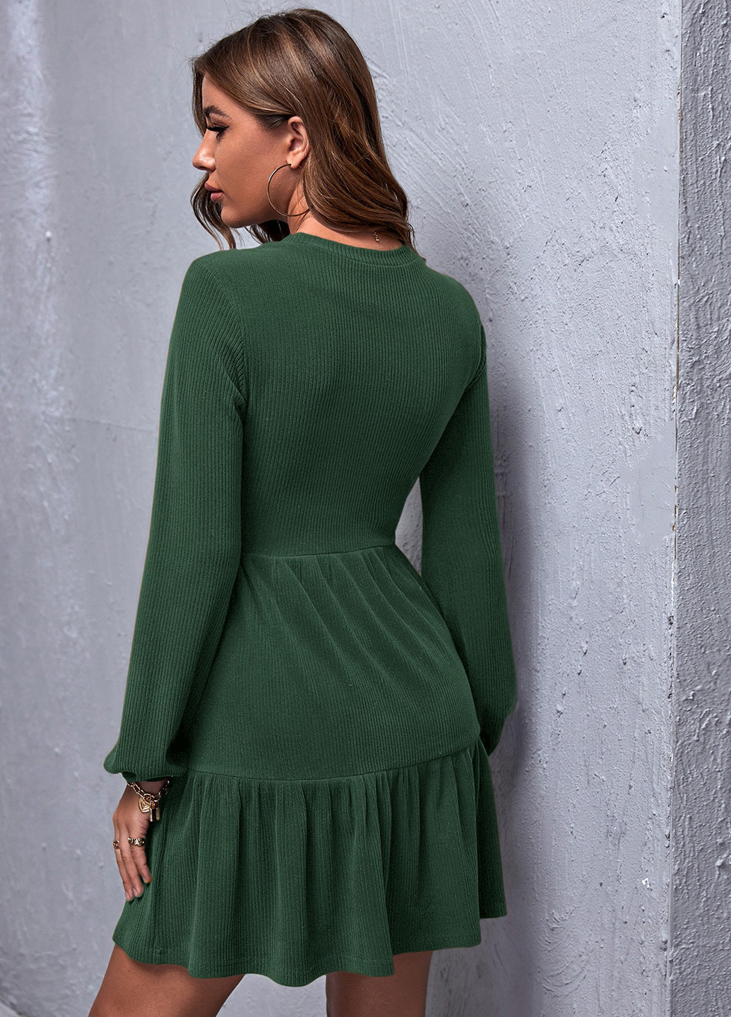 Темно-зеленое кэжуал платье а-силуэт SHEIN однотонное